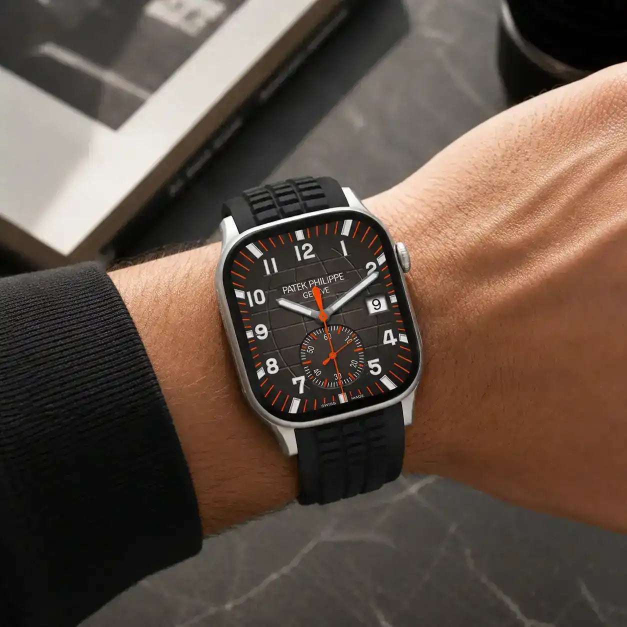 Apple Watch Mod Rubber Strap – Black Aquanaut Style -