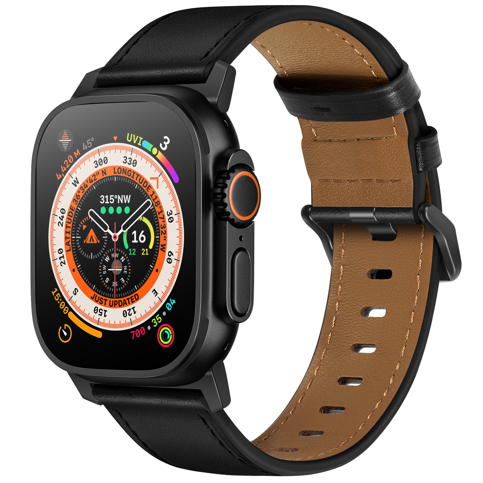 Black Pinstripe Genuine Leather Apple Watch Band | Dress Style