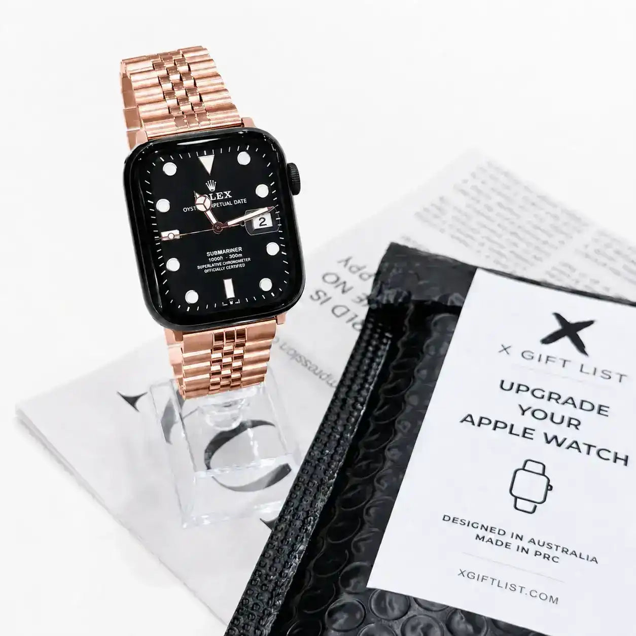 Apple Watch Mod Jubilee Steel Strap – Rose Gold Datejust Style -
