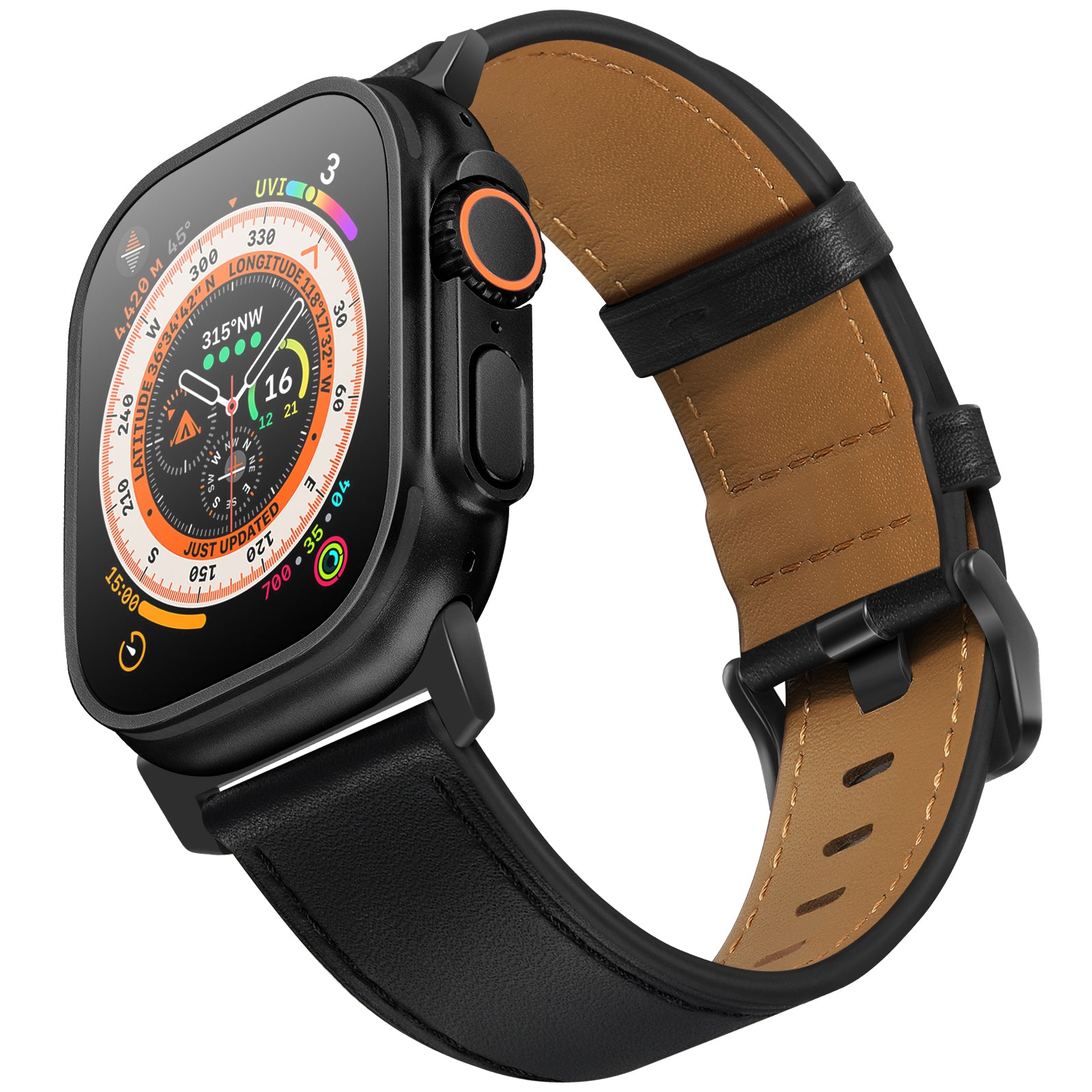 Black Pinstripe Genuine Leather Apple Watch Band | Dress Style