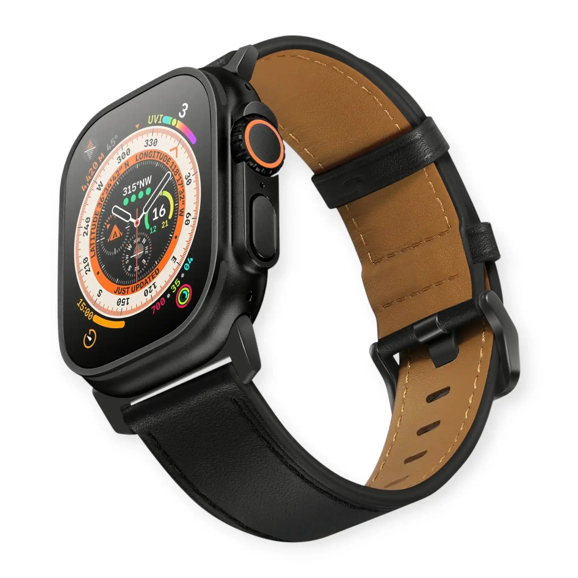 Black Pinstripe Genuine Leather Apple Watch Band | Dress Style