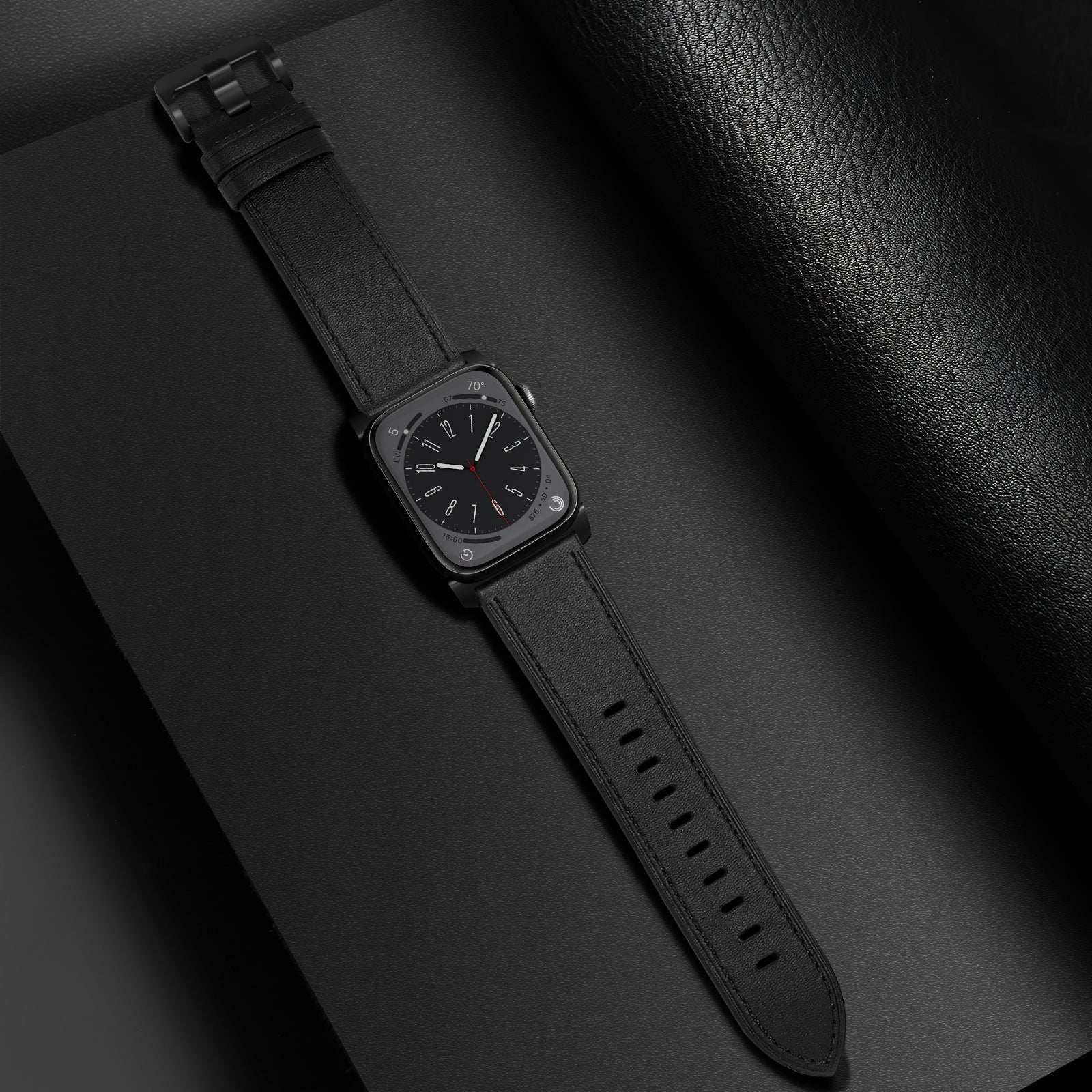 Black Pinstripe Genuine Leather Apple Watch Band | Dress Style