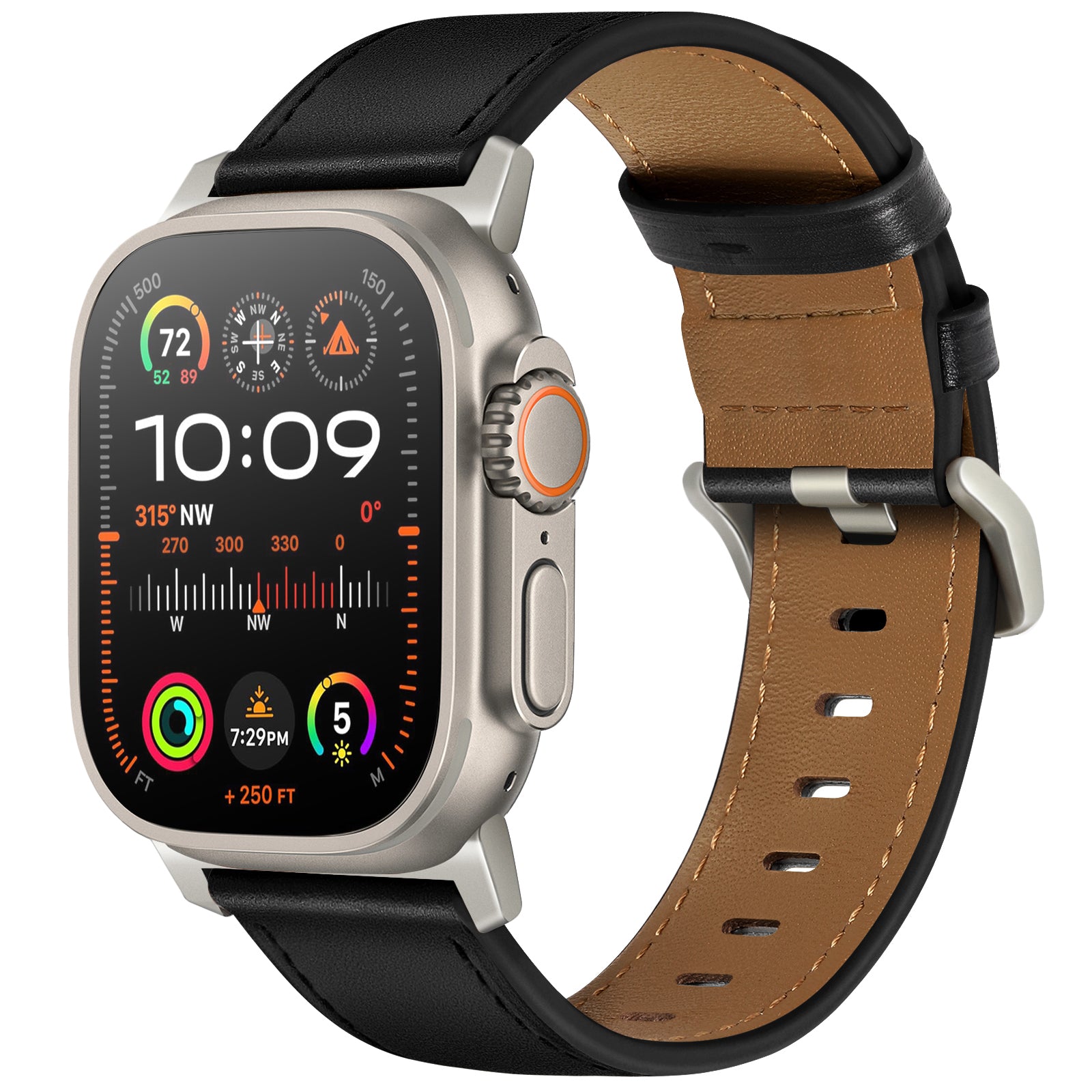 Black Pinstripe Genuine Leather Apple Watch Band | Dress Style