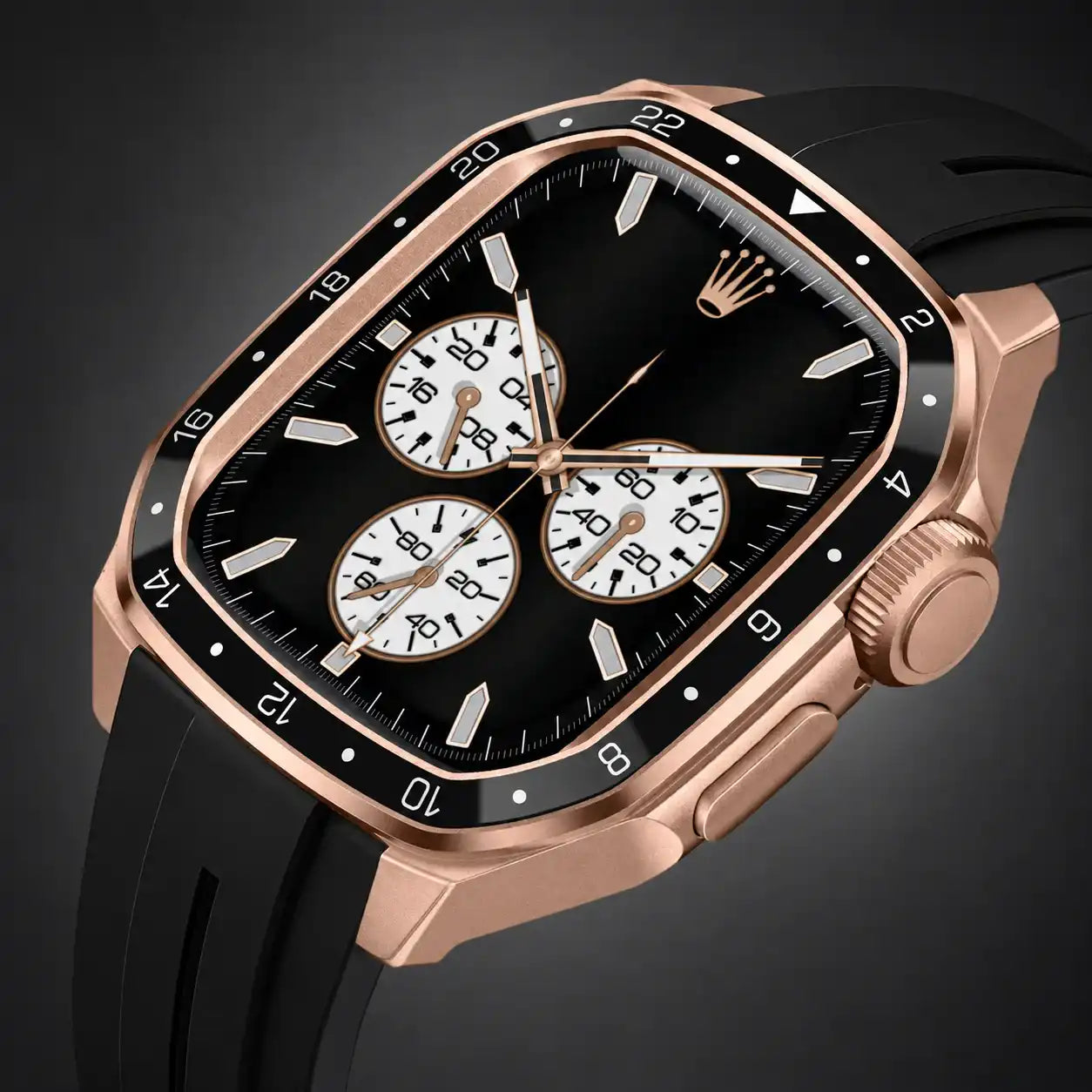 Apple Watch Mod Zinc Alloy Case & Rubber Strap – Rose Gold GMT Style -