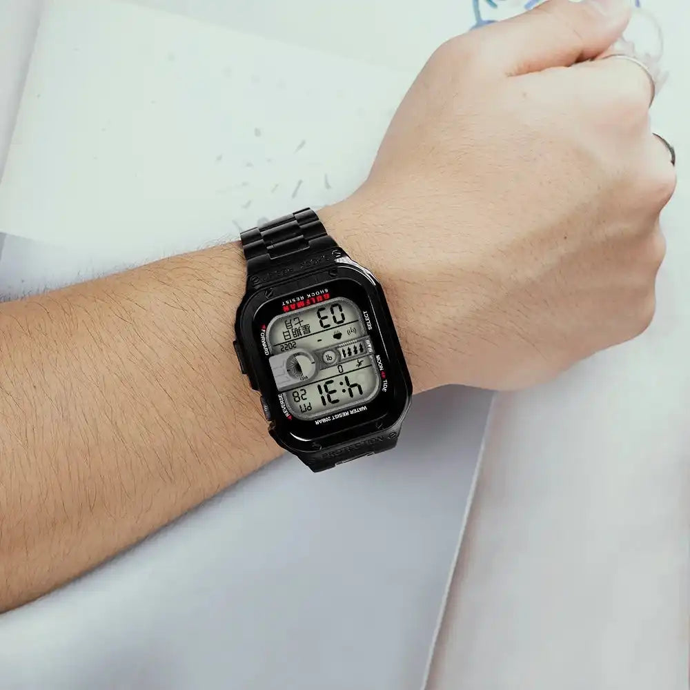 Black Apple Watch Stainless Steel Case & Band Set | Sport Style