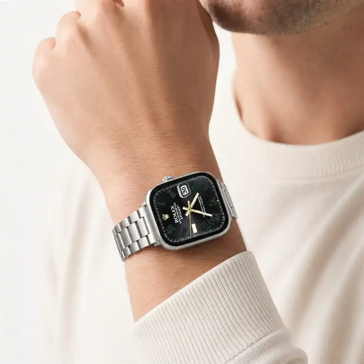 Apple Watch Mod Steel Strap – Silver Oyster Style -
