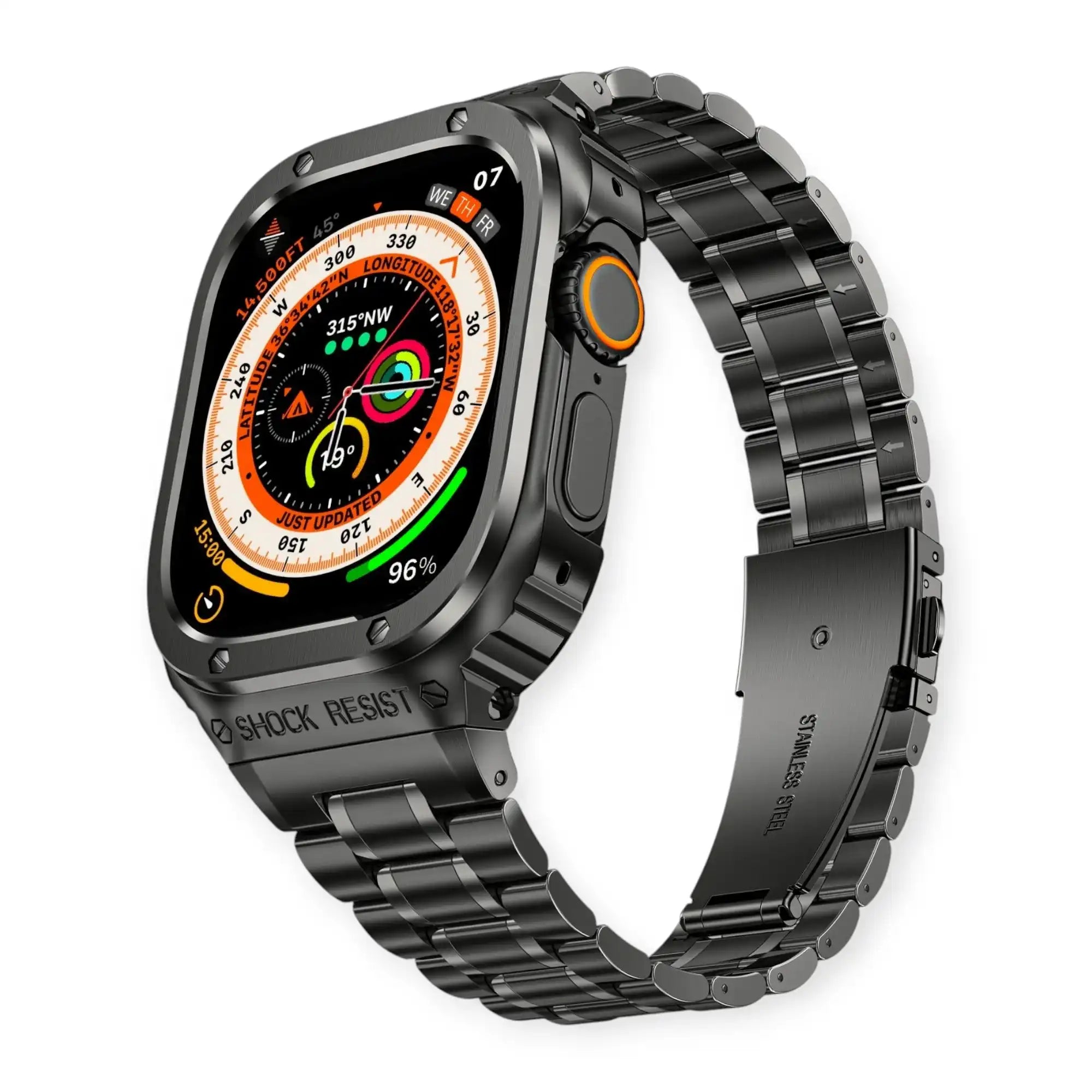 Black Apple Watch Stainless Steel Case & Band Set | Sport Style