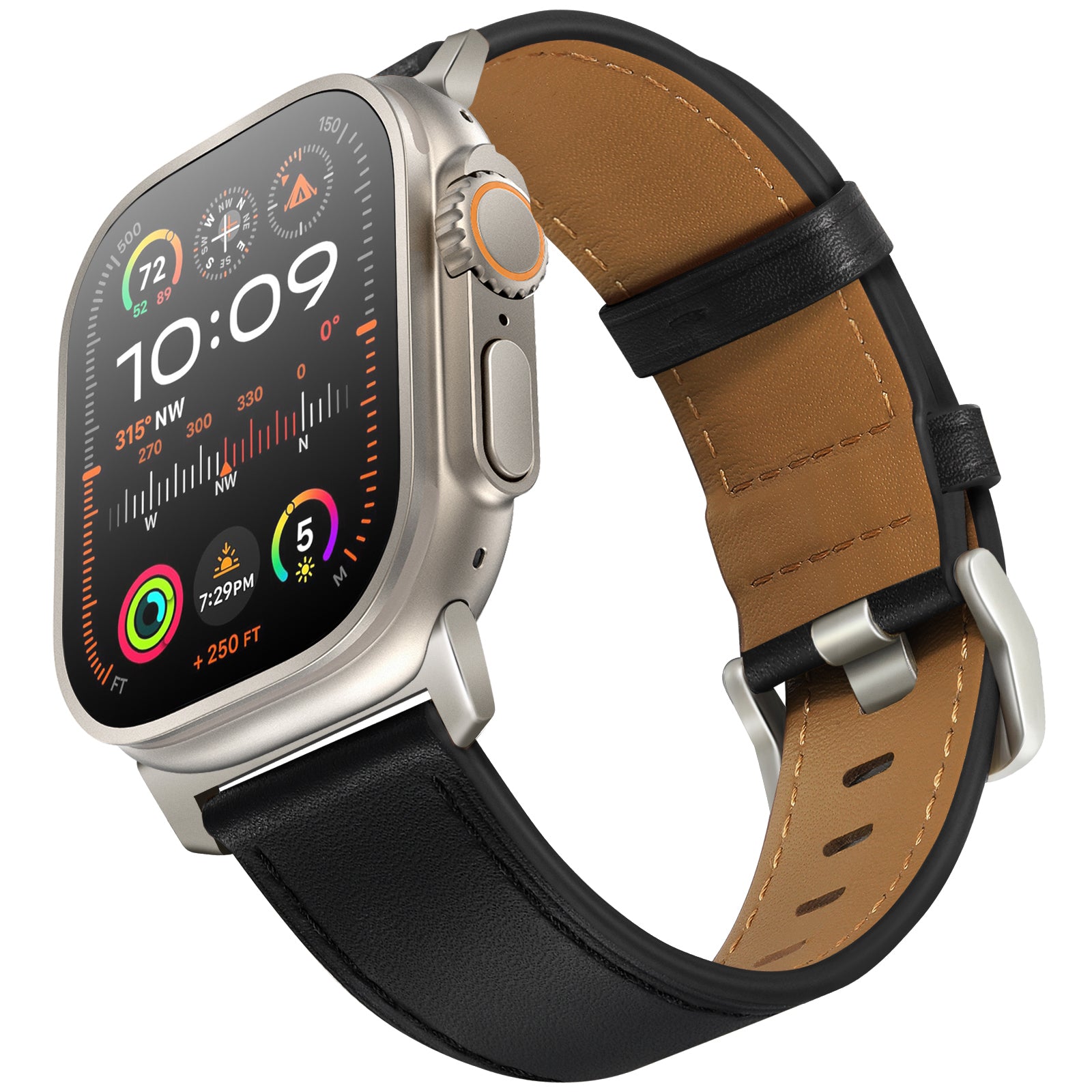 Black Pinstripe Genuine Leather Apple Watch Band | Dress Style