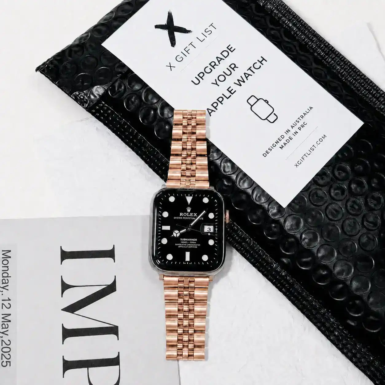 Apple Watch Mod Jubilee Steel Strap – Rose Gold Datejust Style -