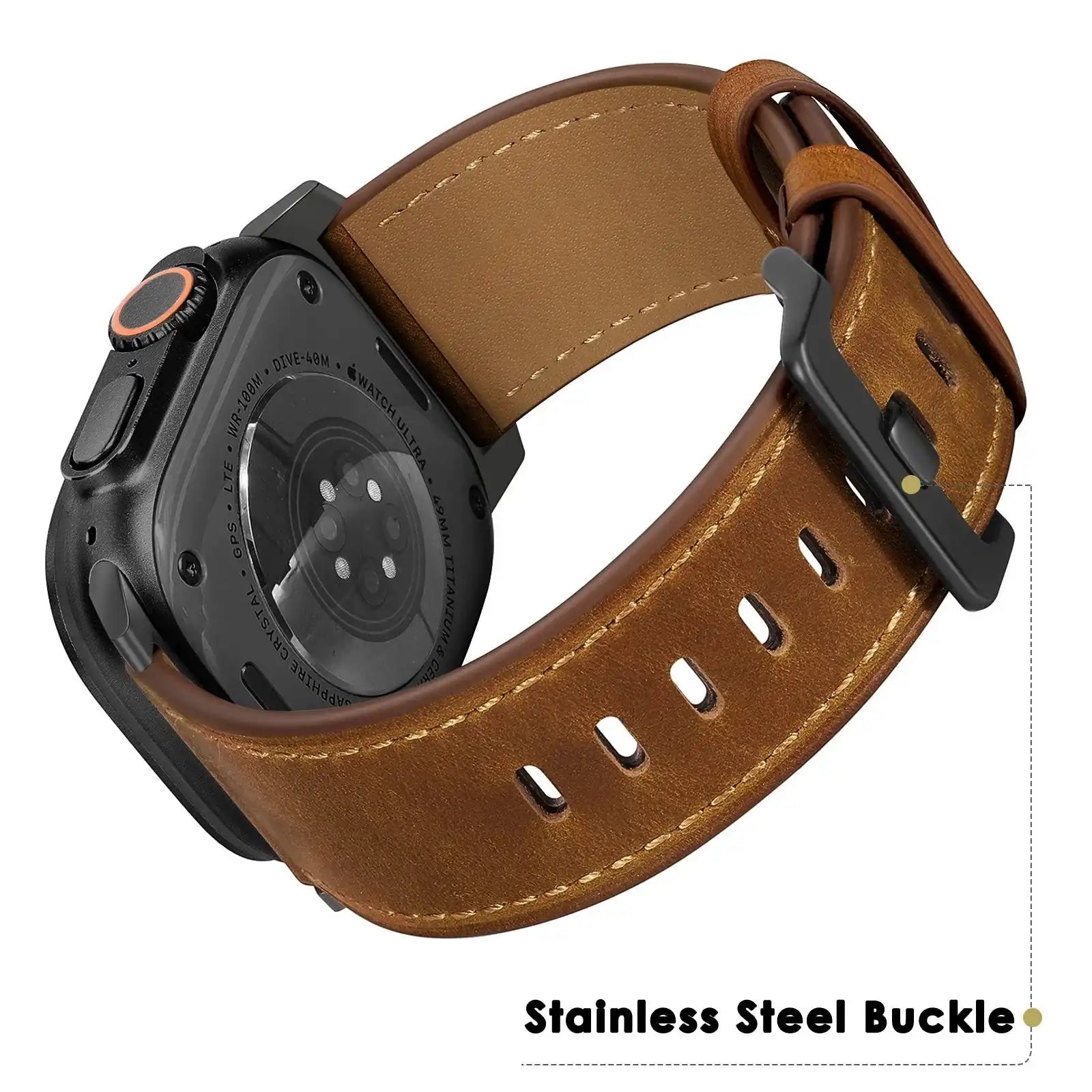 Red Brown Genuine Leather Apple Watch Band | Dress Style