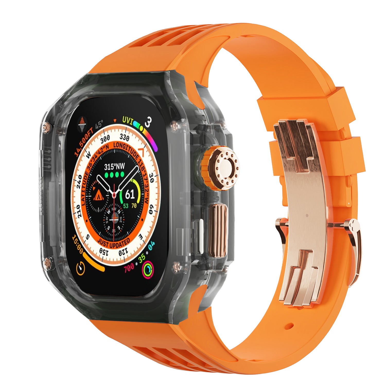 Smoke Black Apple Watch Case & Fluororubber Band Set – Ultra | RM Style