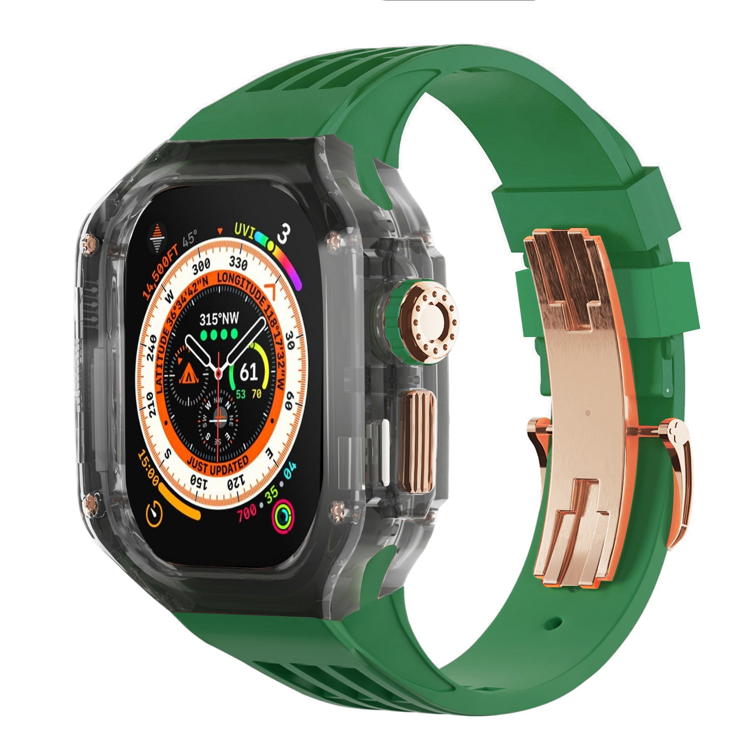 Smoke Black Apple Watch Case & Fluororubber Band Set – Ultra | RM Style