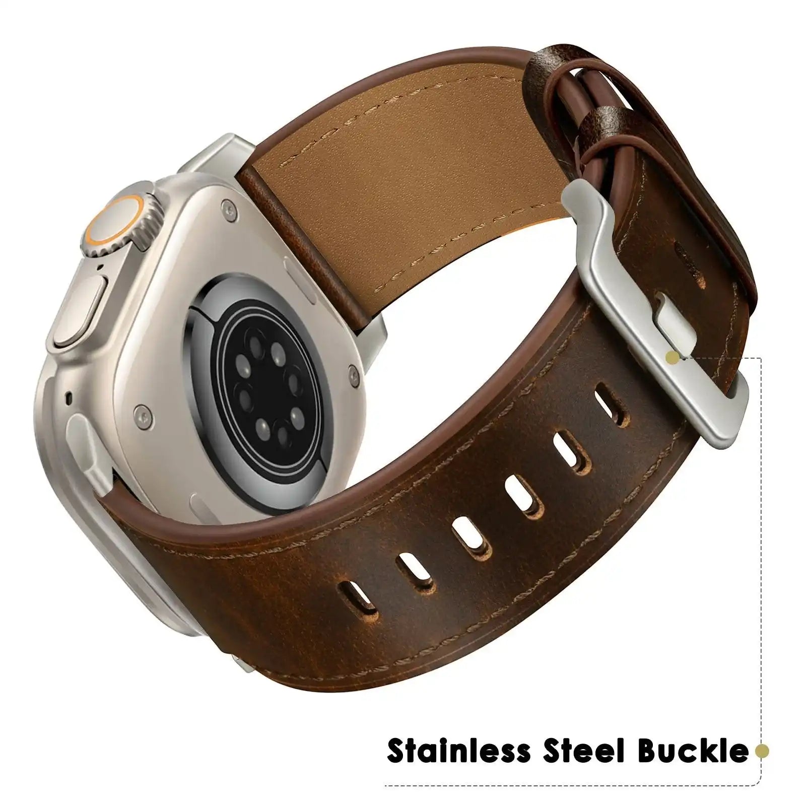 Waxed Coffee Brown Genuine Leather Apple Watch Band | Dress Style
