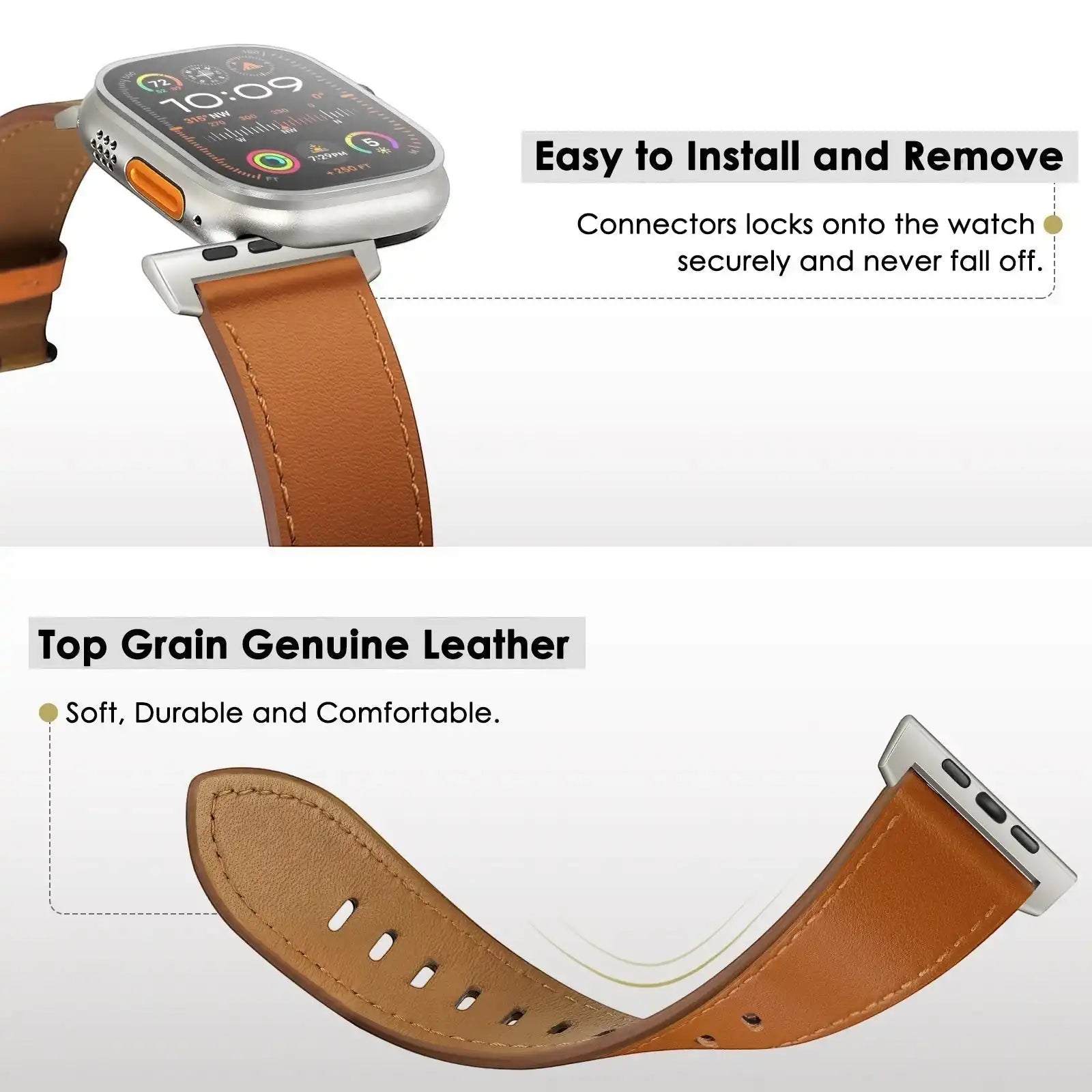 Brown Oil-Waxed Genuine Leather Apple Watch Band | Dress Style