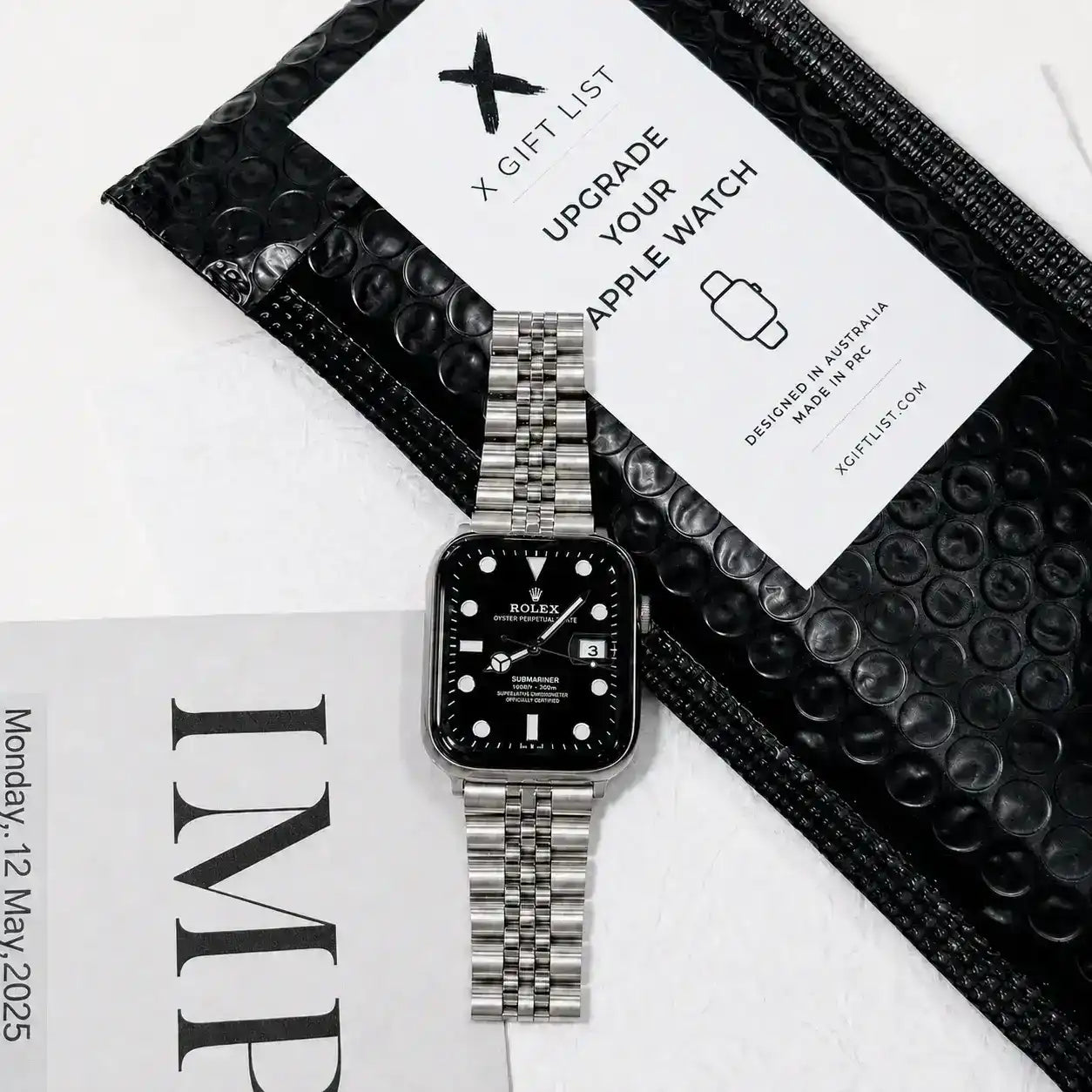 Apple Watch Mod Jubilee Steel Strap – Silver Datejust Style -