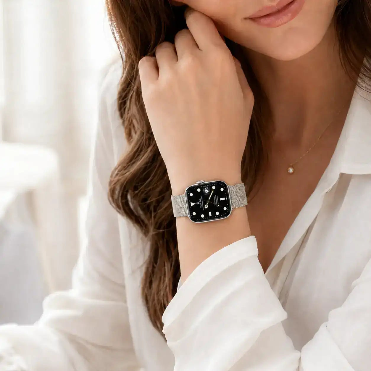 Apple Watch Mod Milanese Steel Strap – Starlight Classic Style -