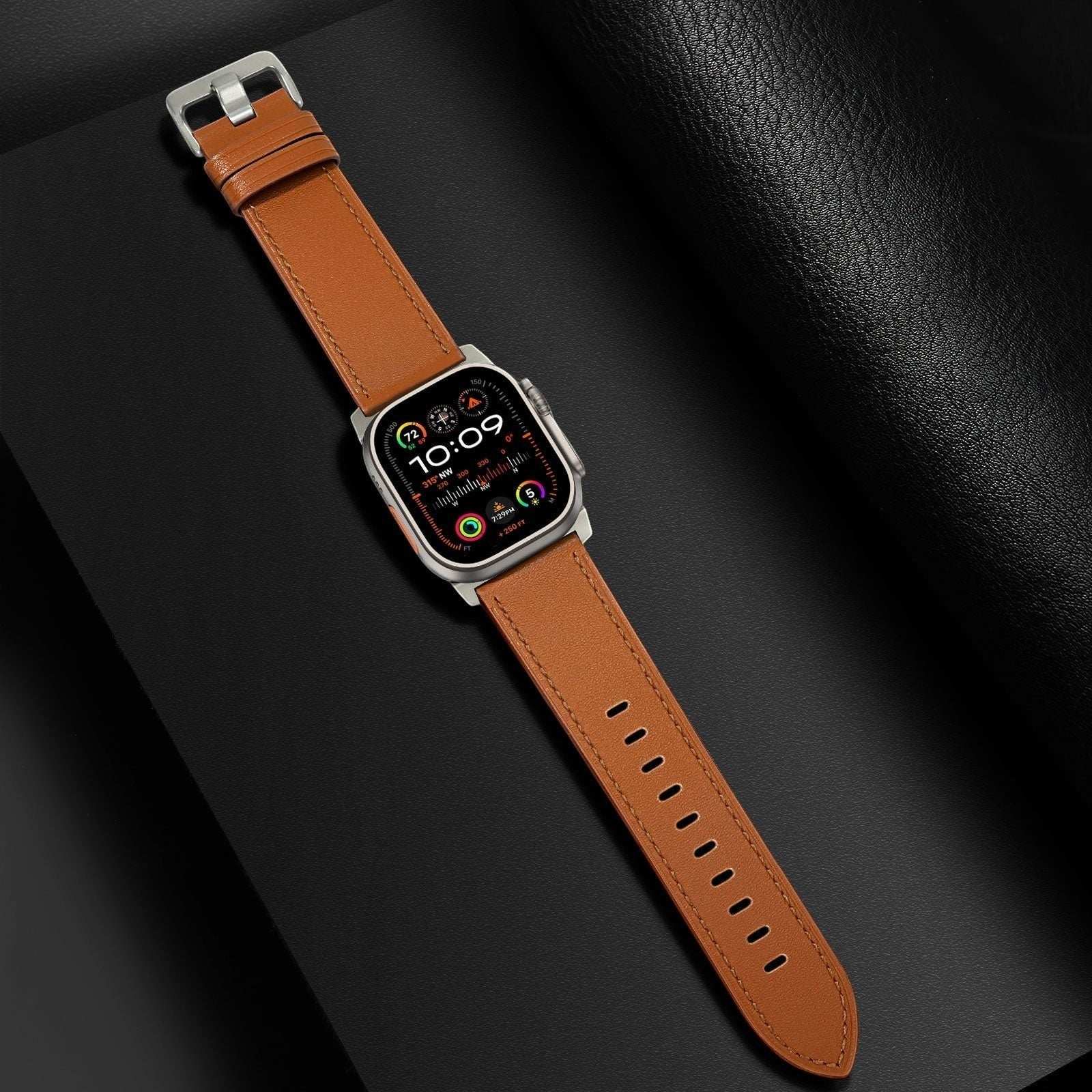 Brown Oil-Waxed Genuine Leather Apple Watch Band | Dress Style