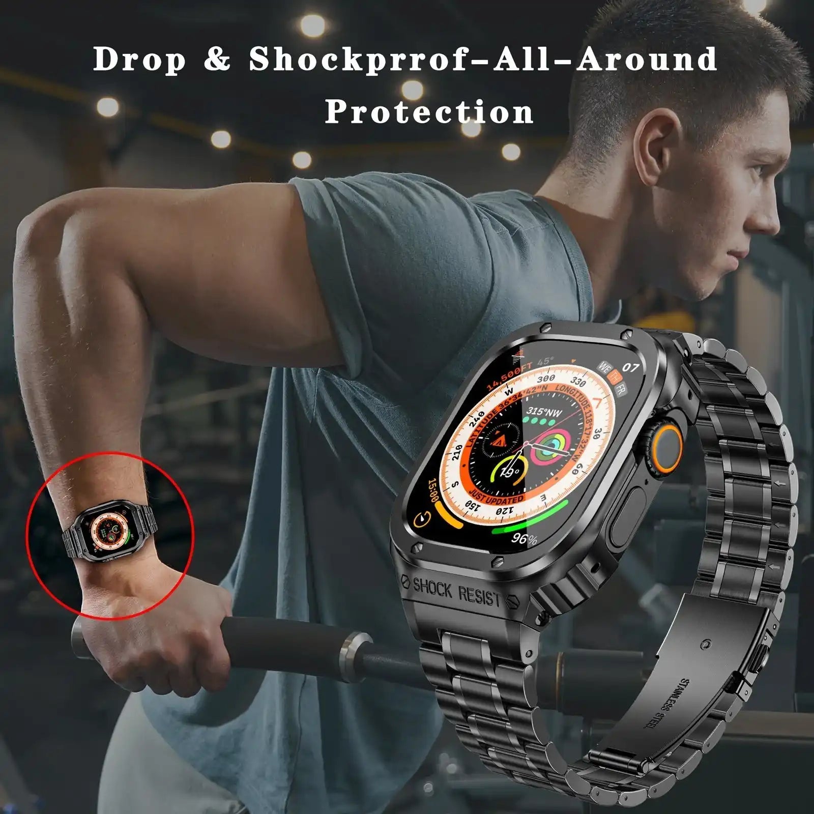 Black Apple Watch Stainless Steel Case & Band Set | Sport Style