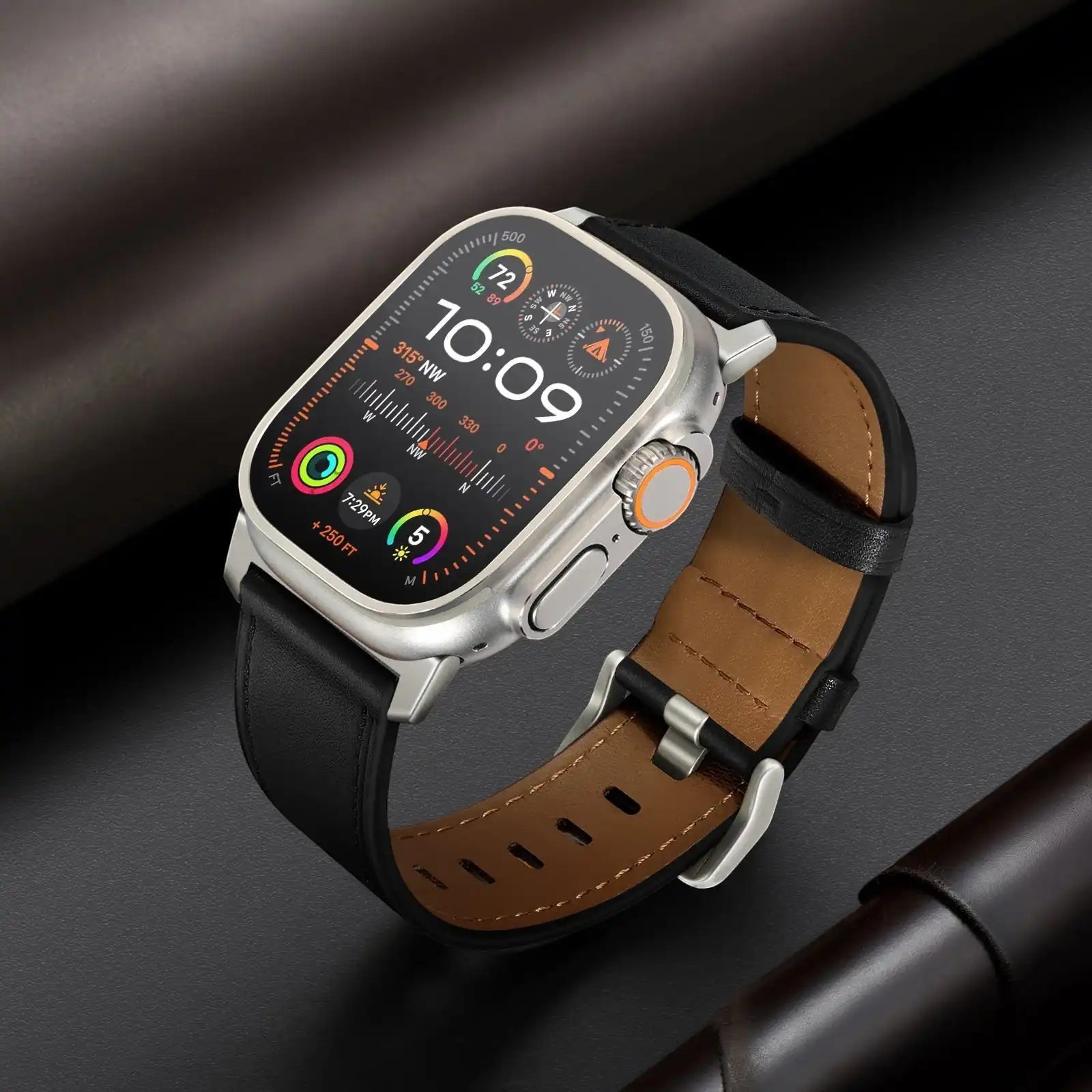 Black Pinstripe Genuine Leather Apple Watch Band | Dress Style