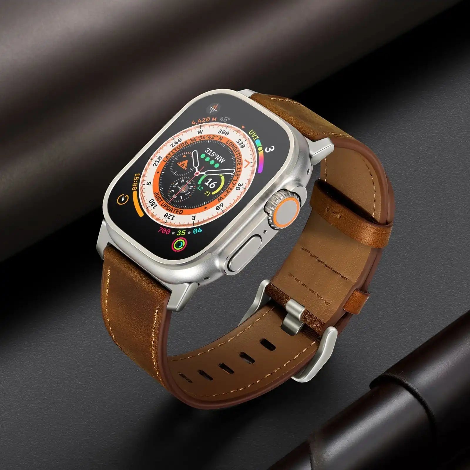 Red Brown Genuine Leather Apple Watch Band | Dress Style