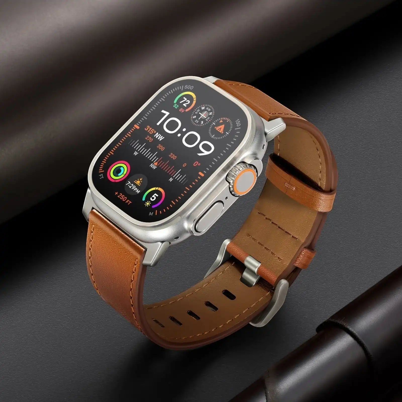 Brown Oil-Waxed Genuine Leather Apple Watch Band | Dress Style