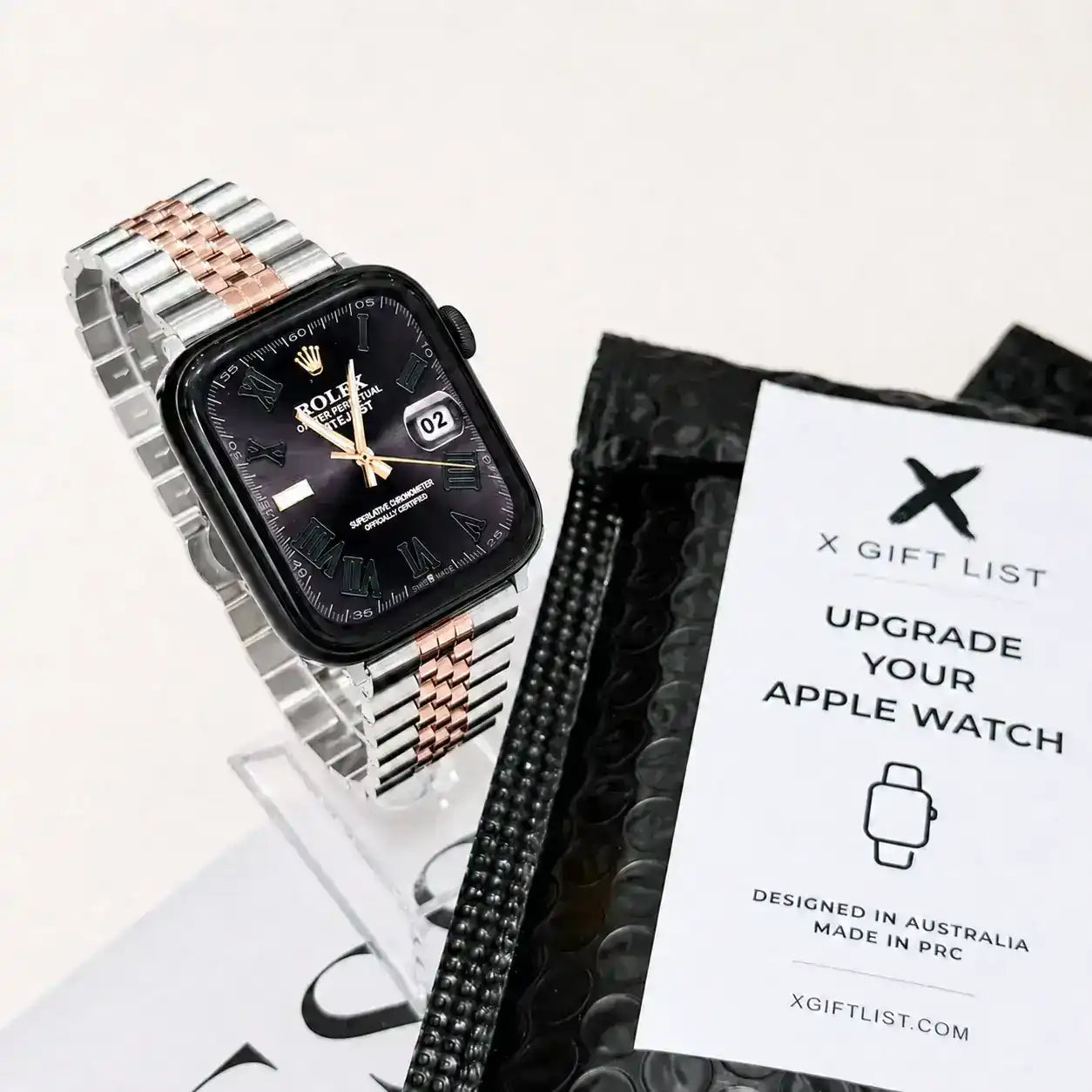 Apple Watch Mod Jubilee Steel Strap – Silver & Rose Gold Datejust Style -