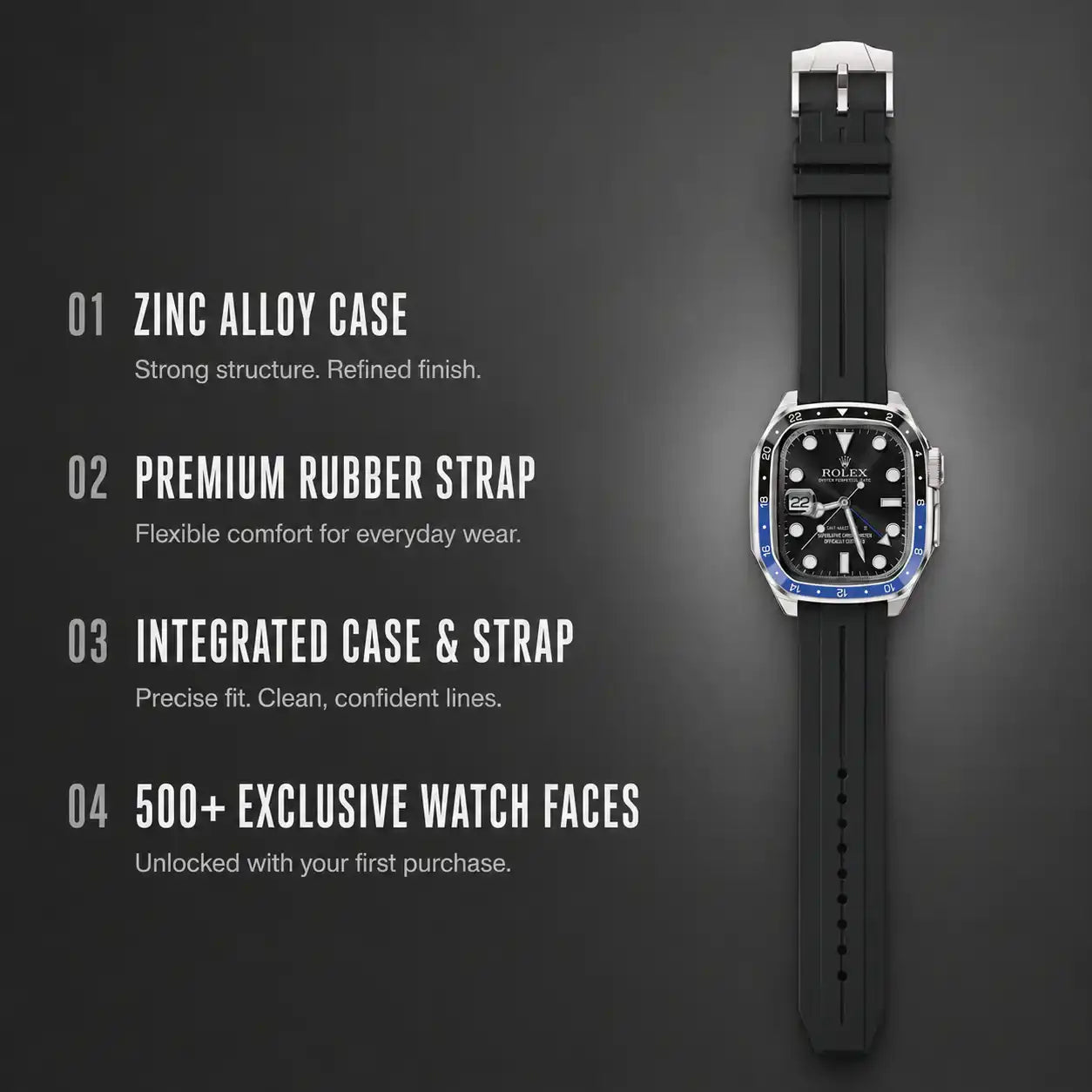 Apple Watch Mod Zinc Alloy Case & Rubber Strap – Batman GMT Style -