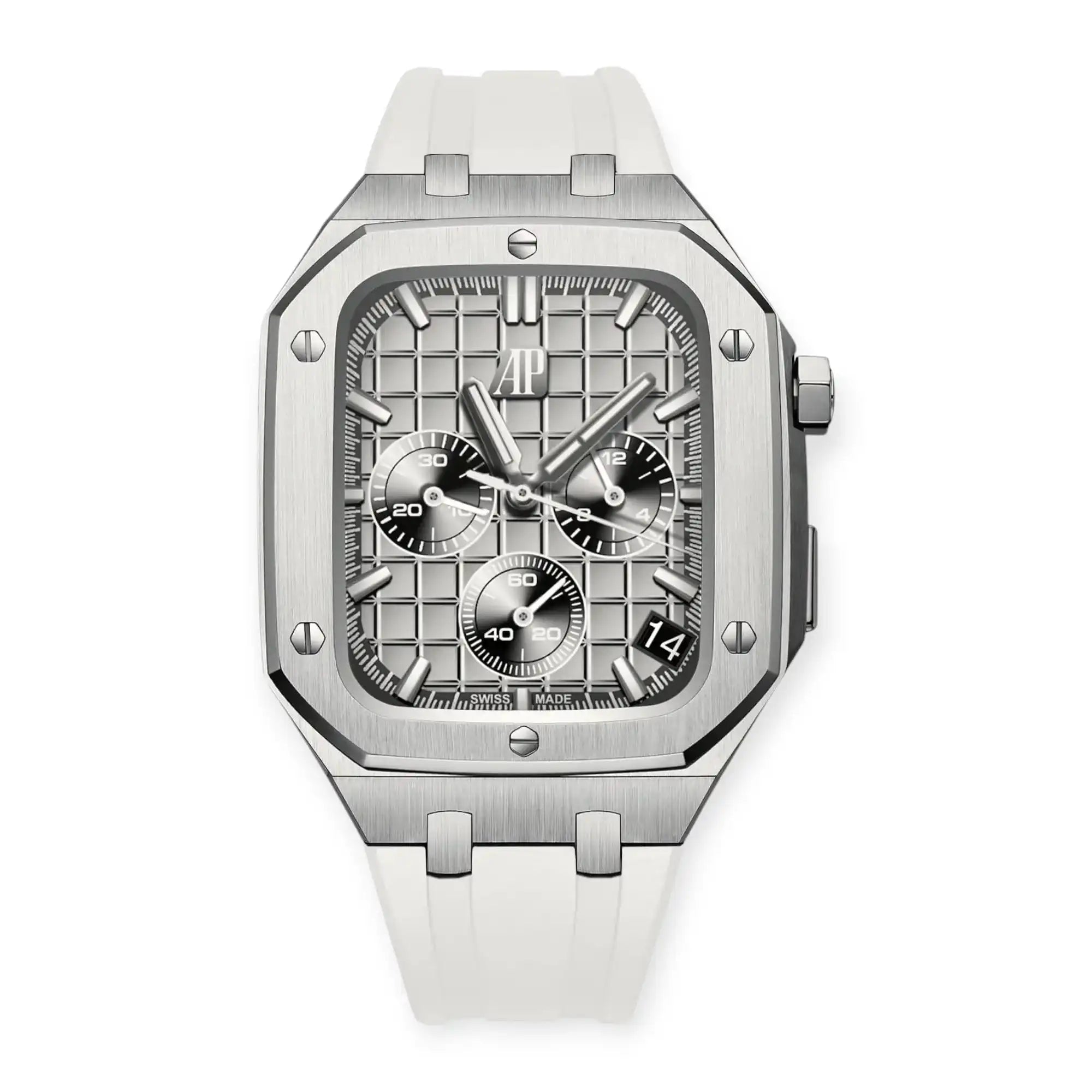 Apple Watch Mod Steel Case & Rubber Strap – Silver Oak Style -