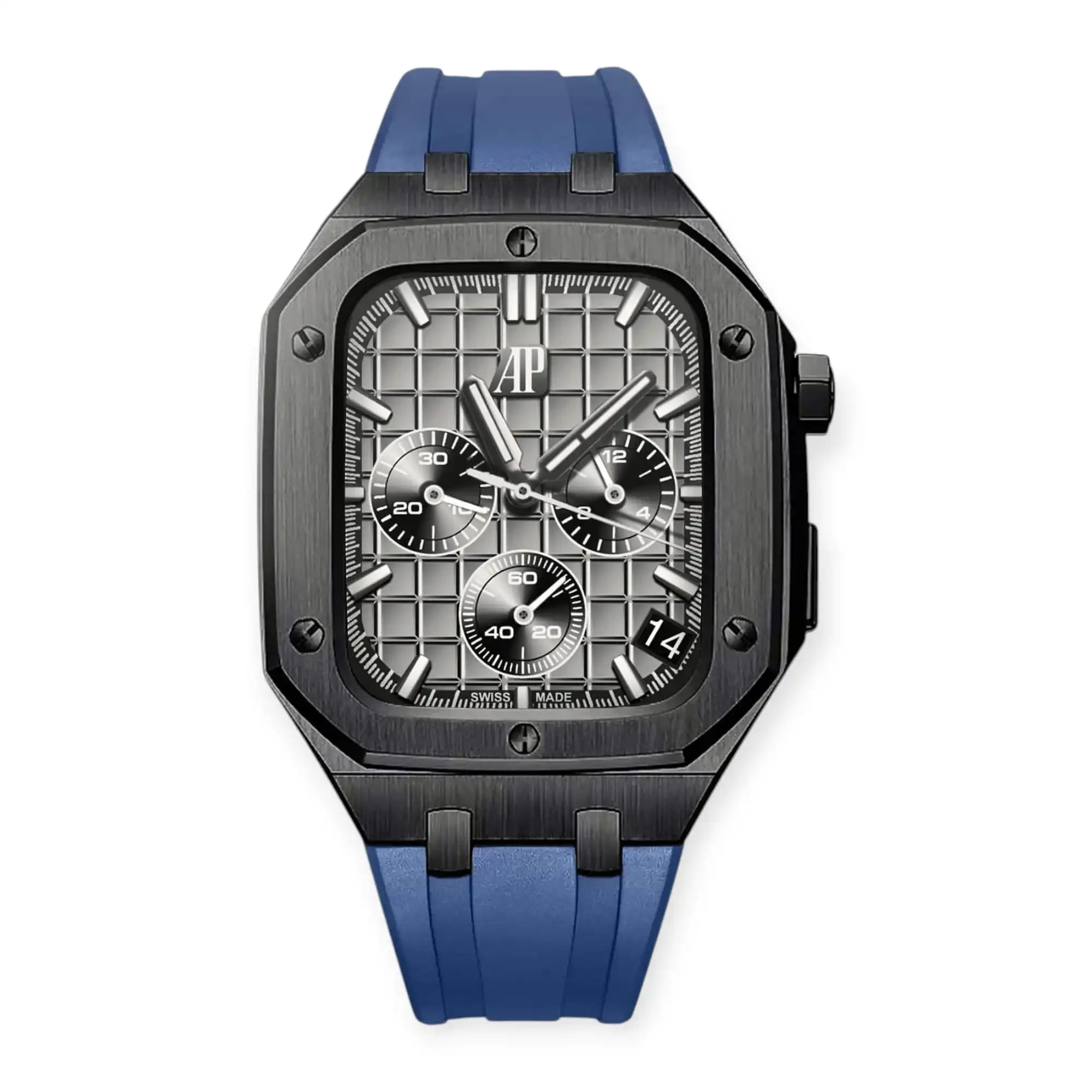 Apple Watch Mod Steel Case & Rubber Strap – Black Oak Style -