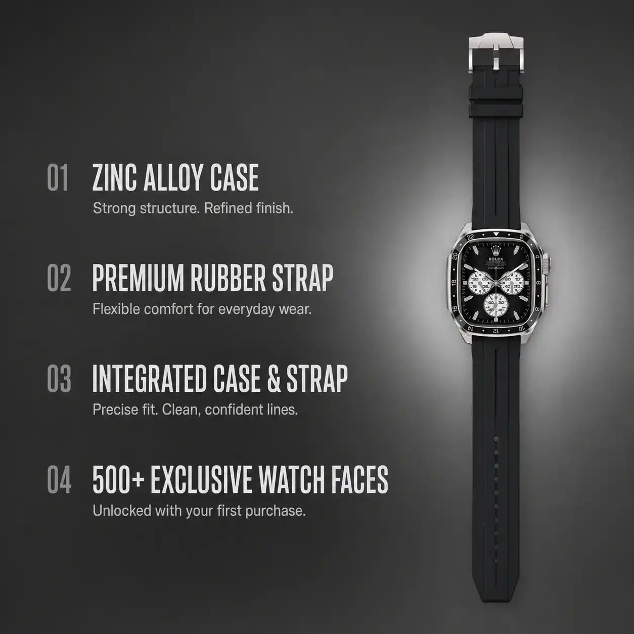 Apple Watch Mod Zinc Alloy Case & Rubber Strap – Silver GMT Style -