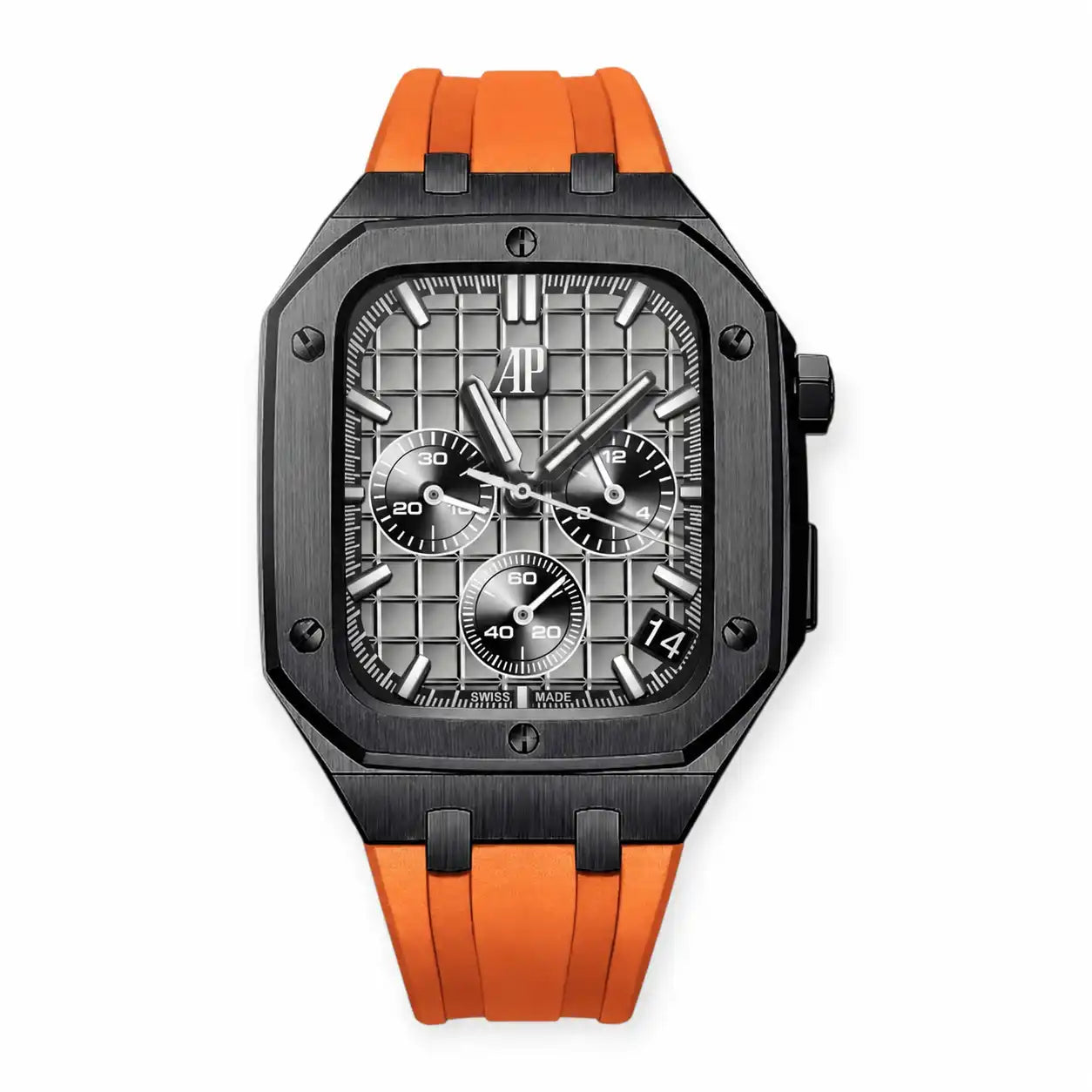 Apple Watch Mod Steel Case & Rubber Strap – Black Oak Style -