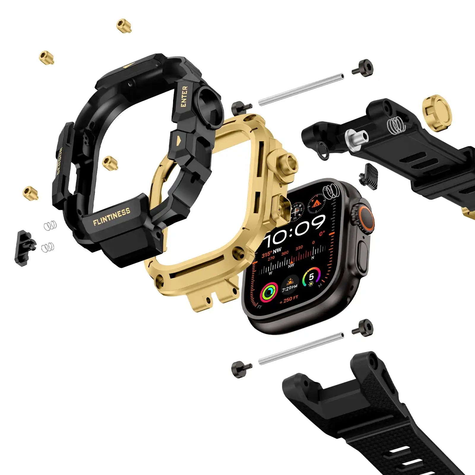 Apple Watch Mod Armor Case & Strap – Black & Gold Gym Style -