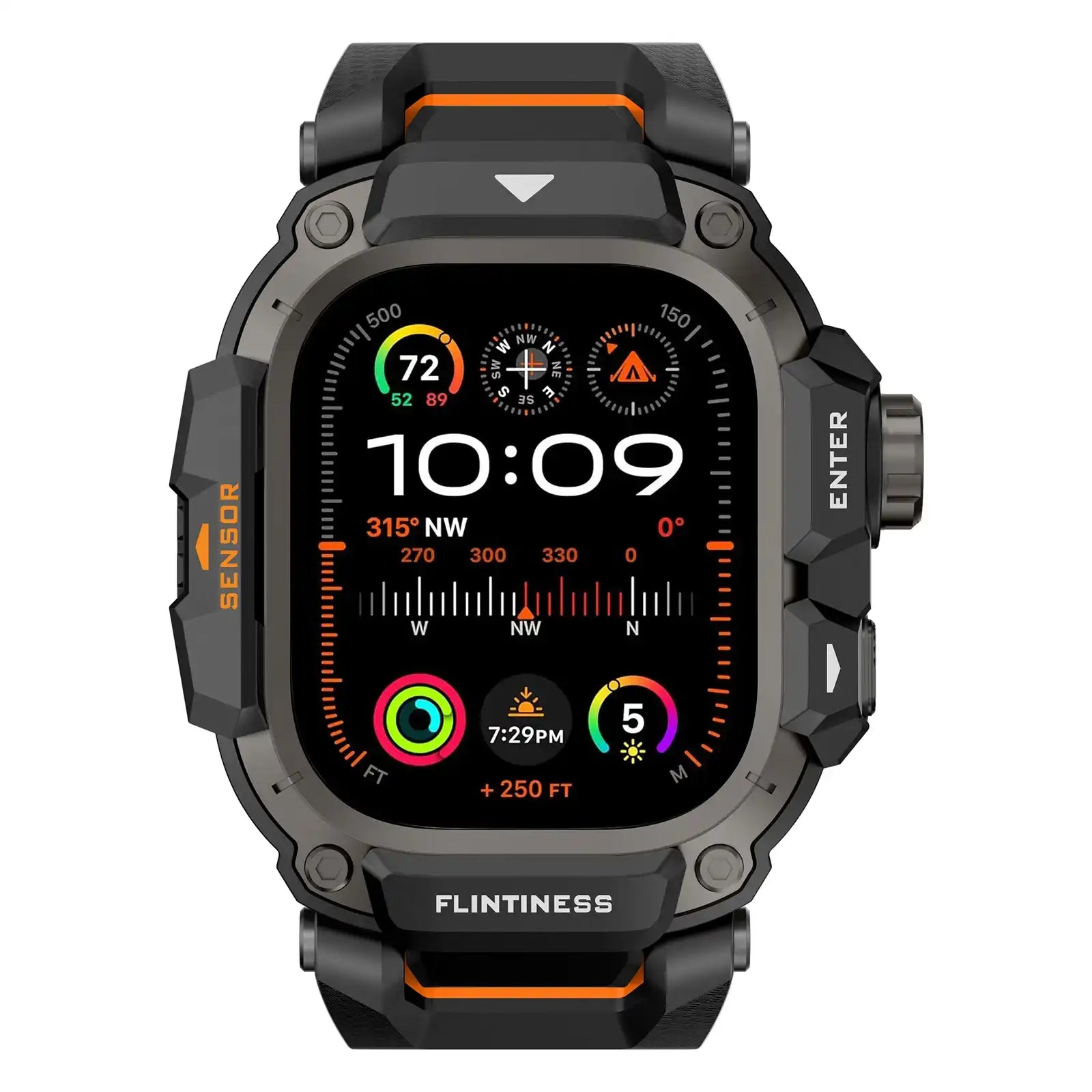 Apple Watch Mod Armor Case & Strap – Black & Orange Gym Style -