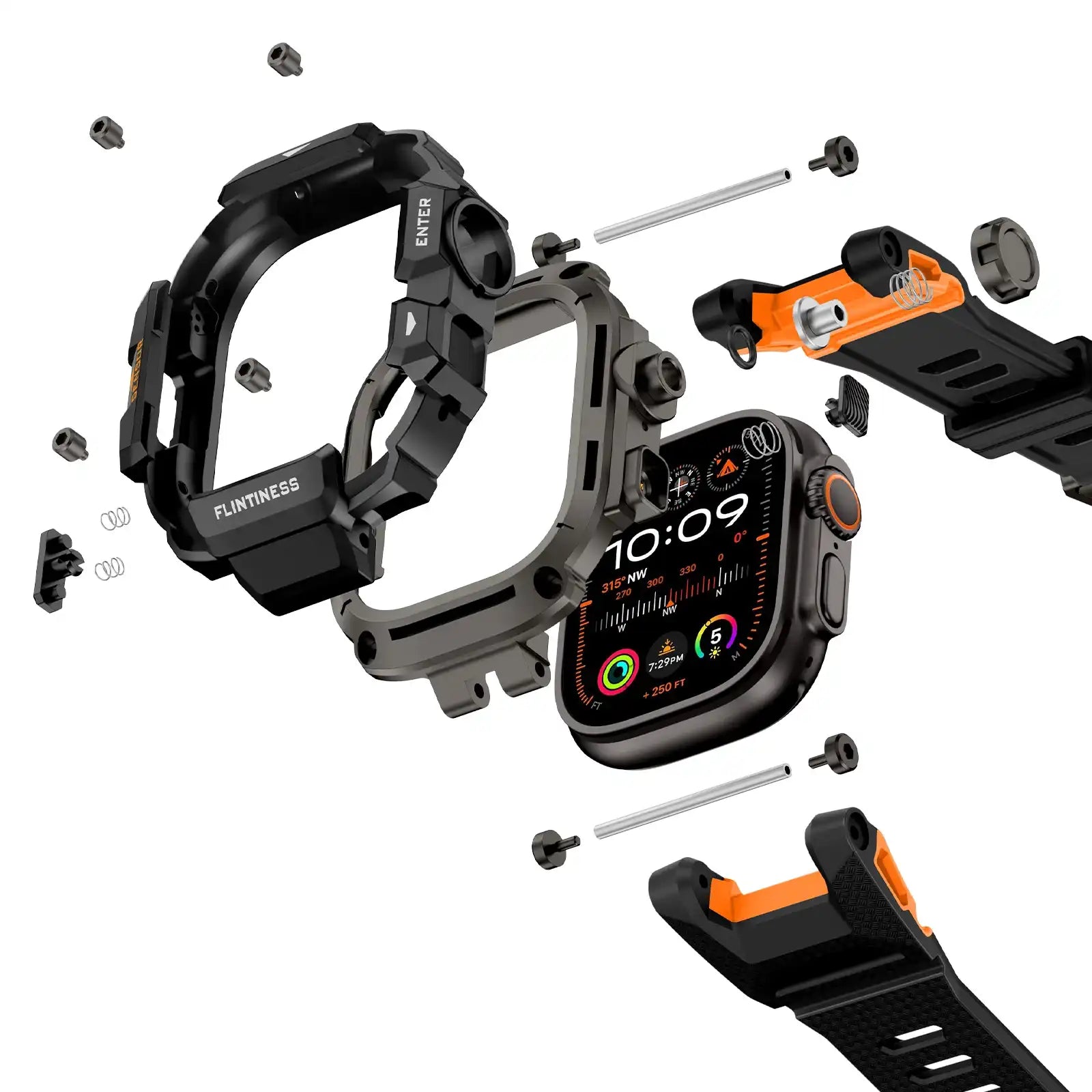 Apple Watch Mod Armor Case & Strap – Black & Orange Gym Style -
