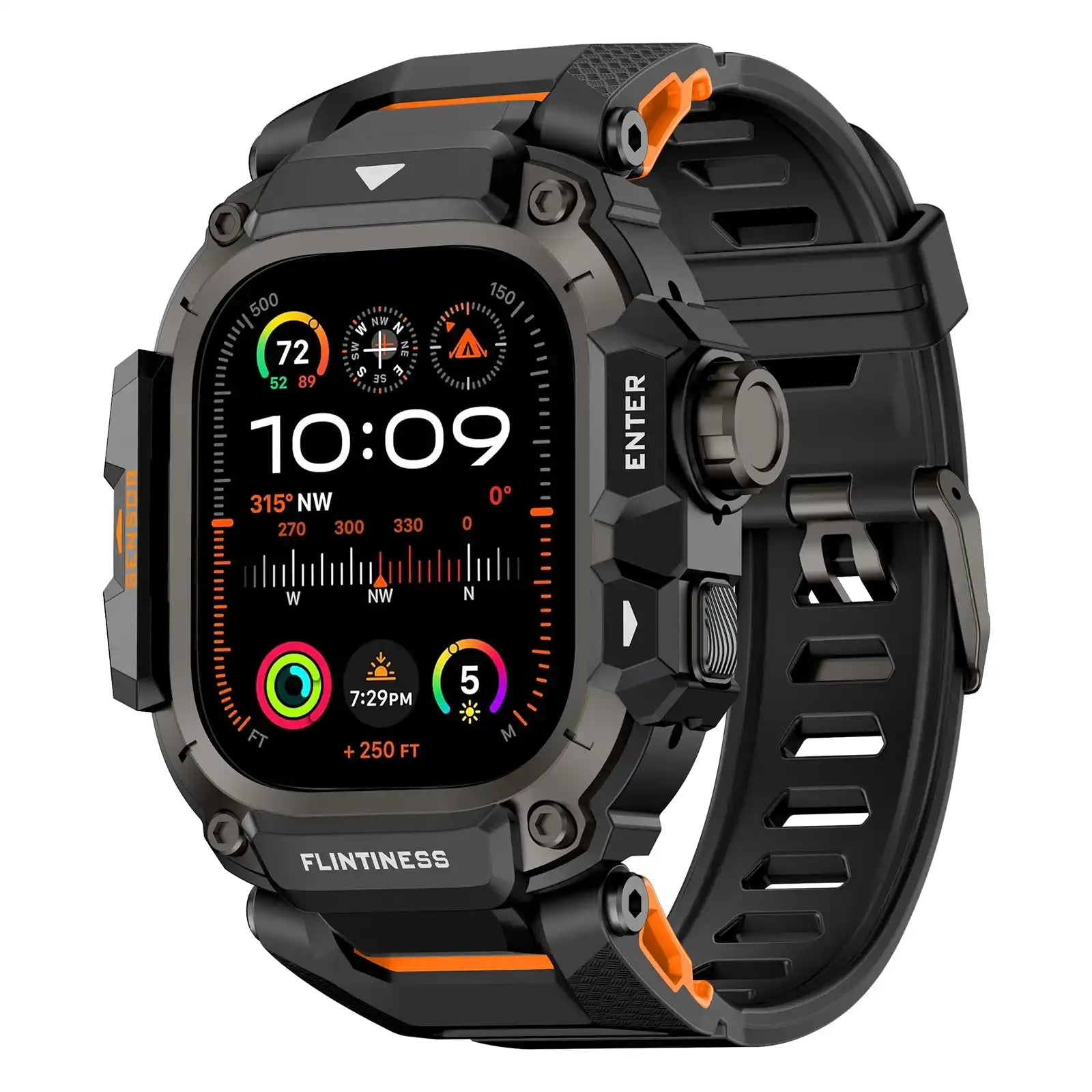 Apple Watch Mod Armor Case & Strap – Black & Orange Gym Style -