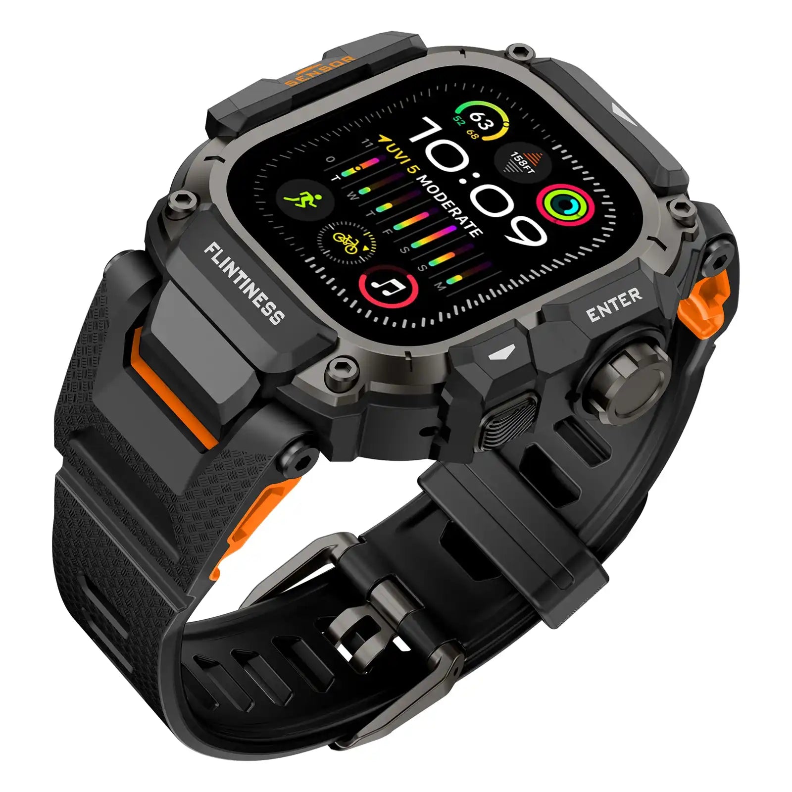 Apple Watch Mod Armor Case & Strap – Black & Orange Gym Style -