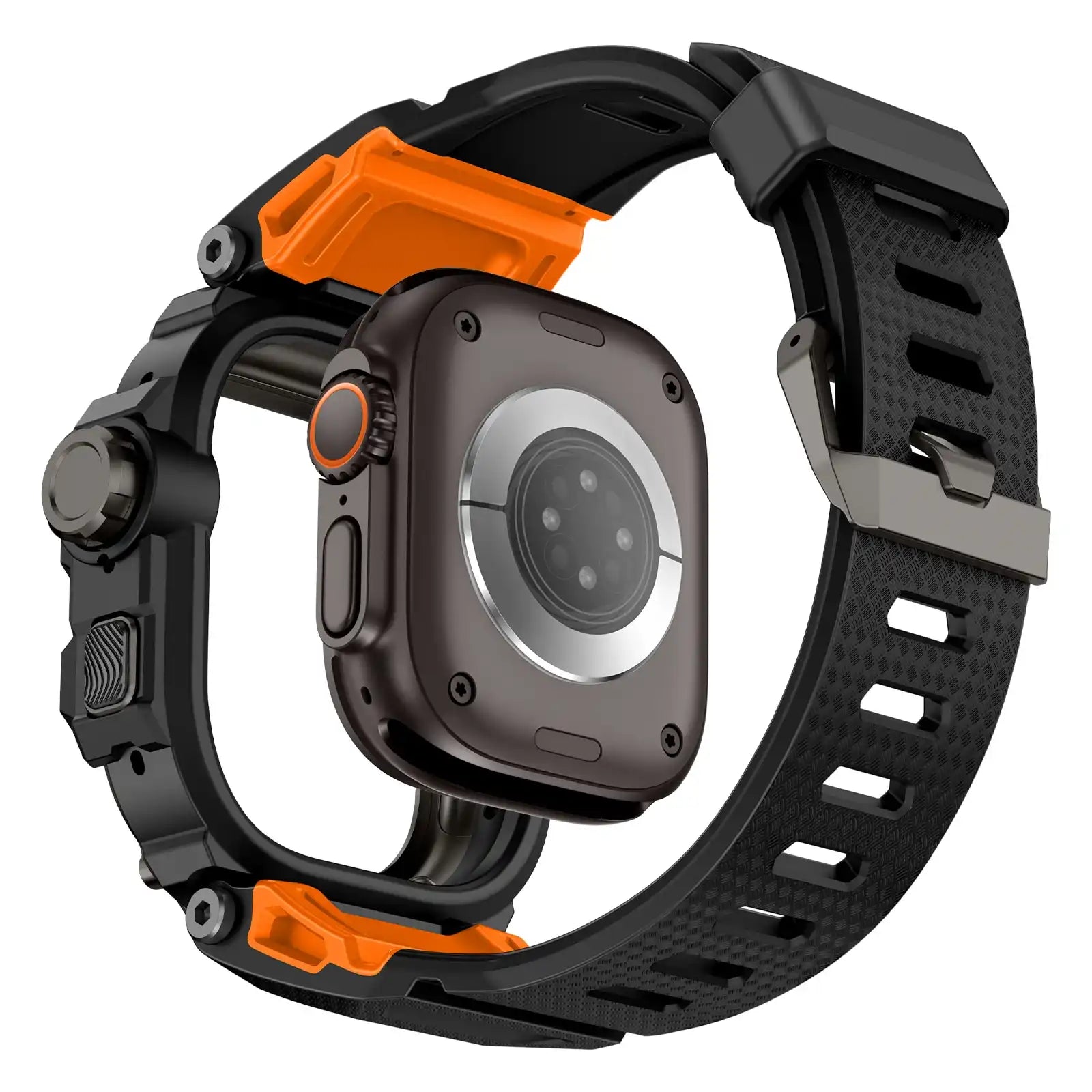 Apple Watch Mod Armor Case & Strap – Black & Orange Gym Style -