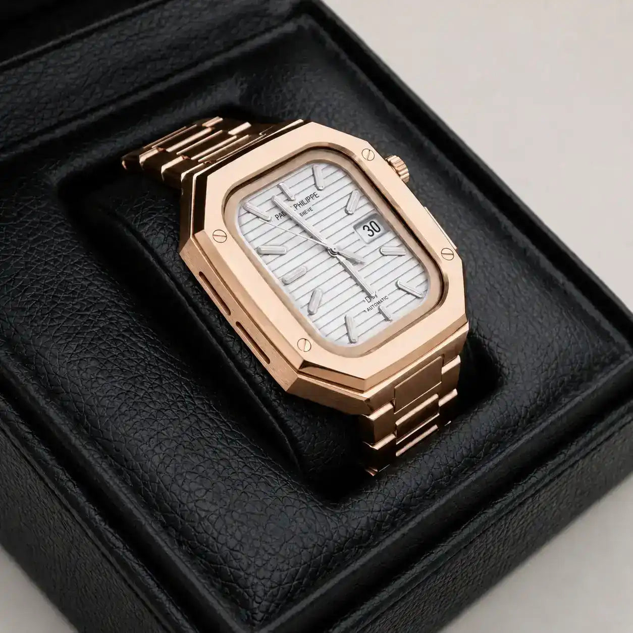 Apple Watch Mod Steel Case & Strap – Rose Gold Nautilus Style -