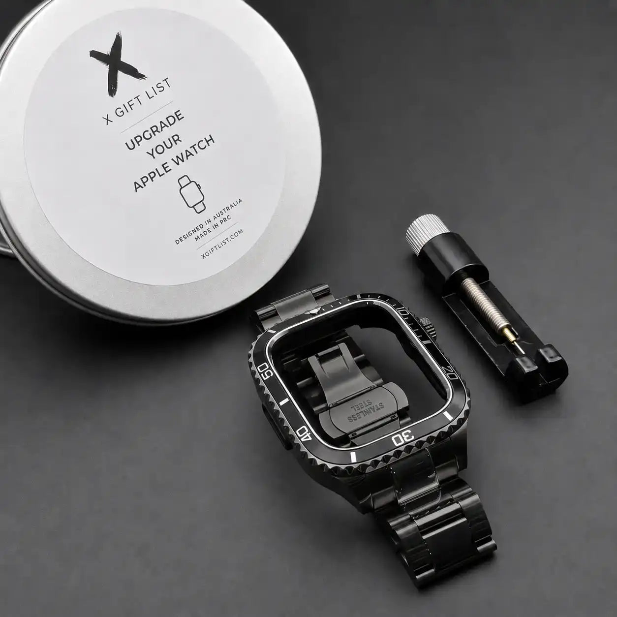 Apple Watch Mod Steel Case & Strap – Black Sub Style -