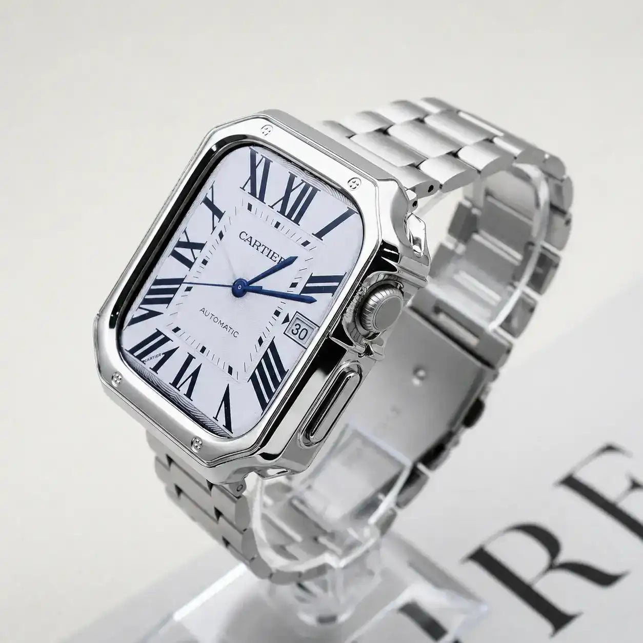 Apple Watch Mod Case & Strap – Silver Santo Style -