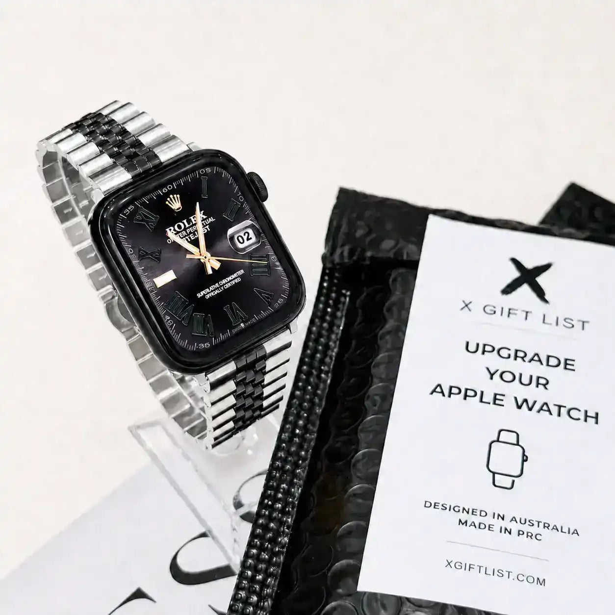 Apple Watch Mod Jubilee Steel Strap – Black & Gold Datejust Style -