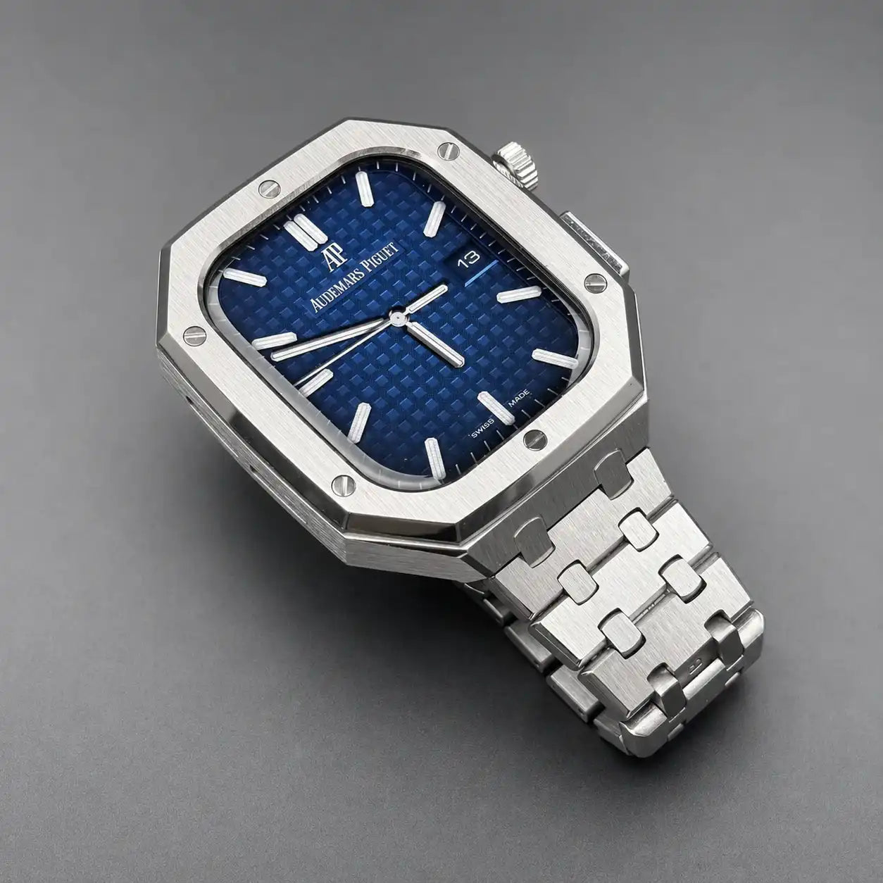 Apple Watch Mod Steel Case & Strap – Silver Oak Style -