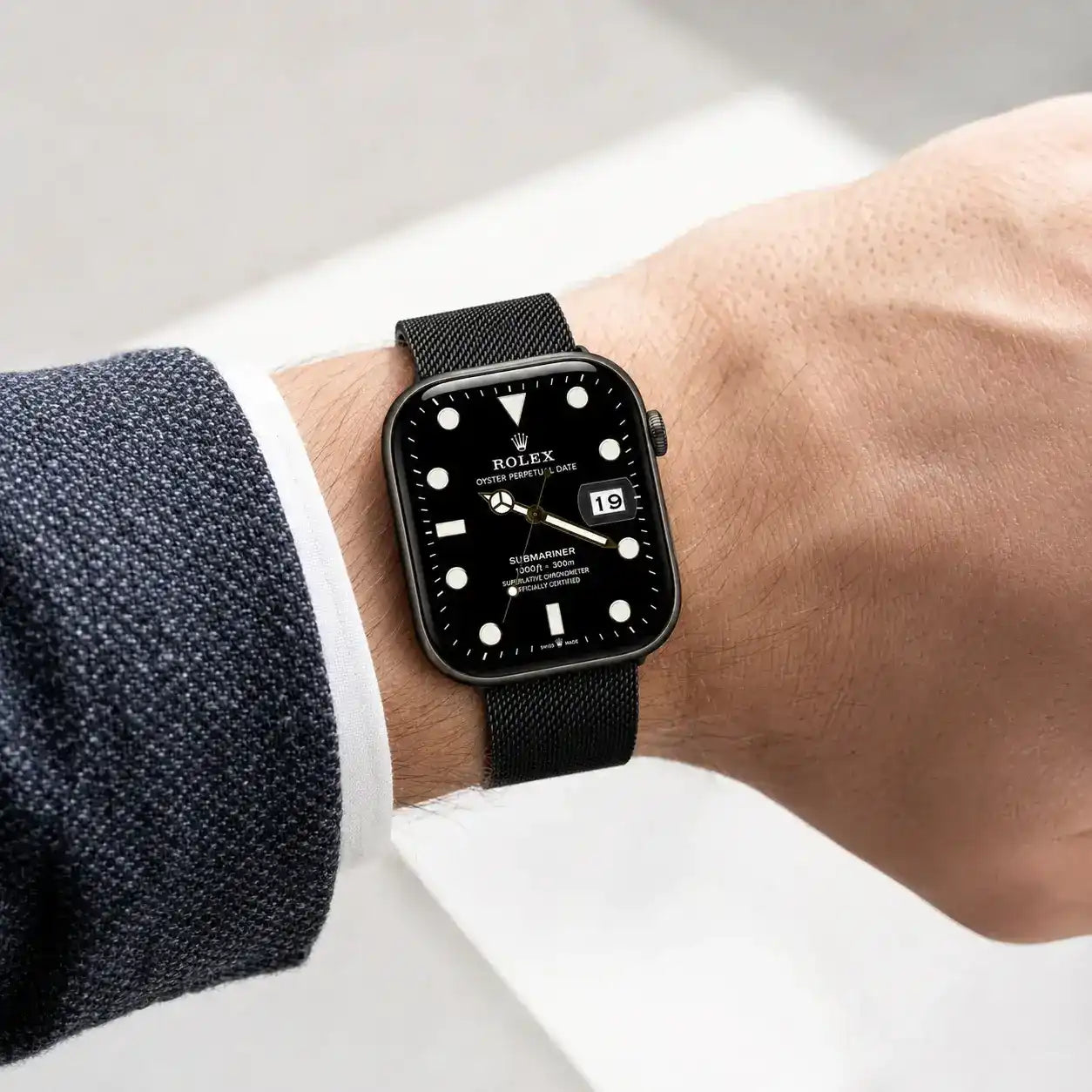 Apple Watch Mod Milanese Steel Strap – Black Classic Style -