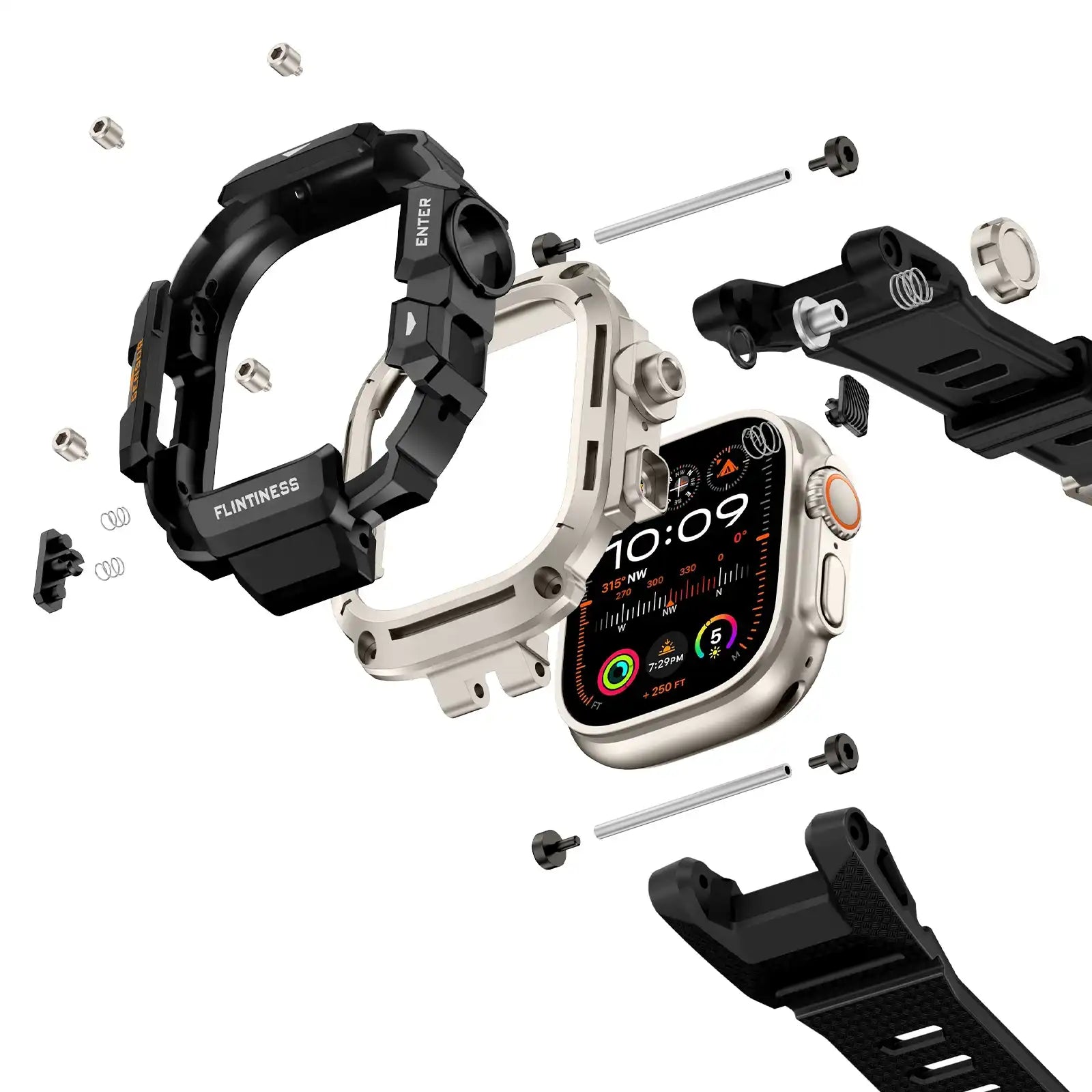 Apple Watch Mod Armor Case & Strap – Black & Titanium Gym Style -