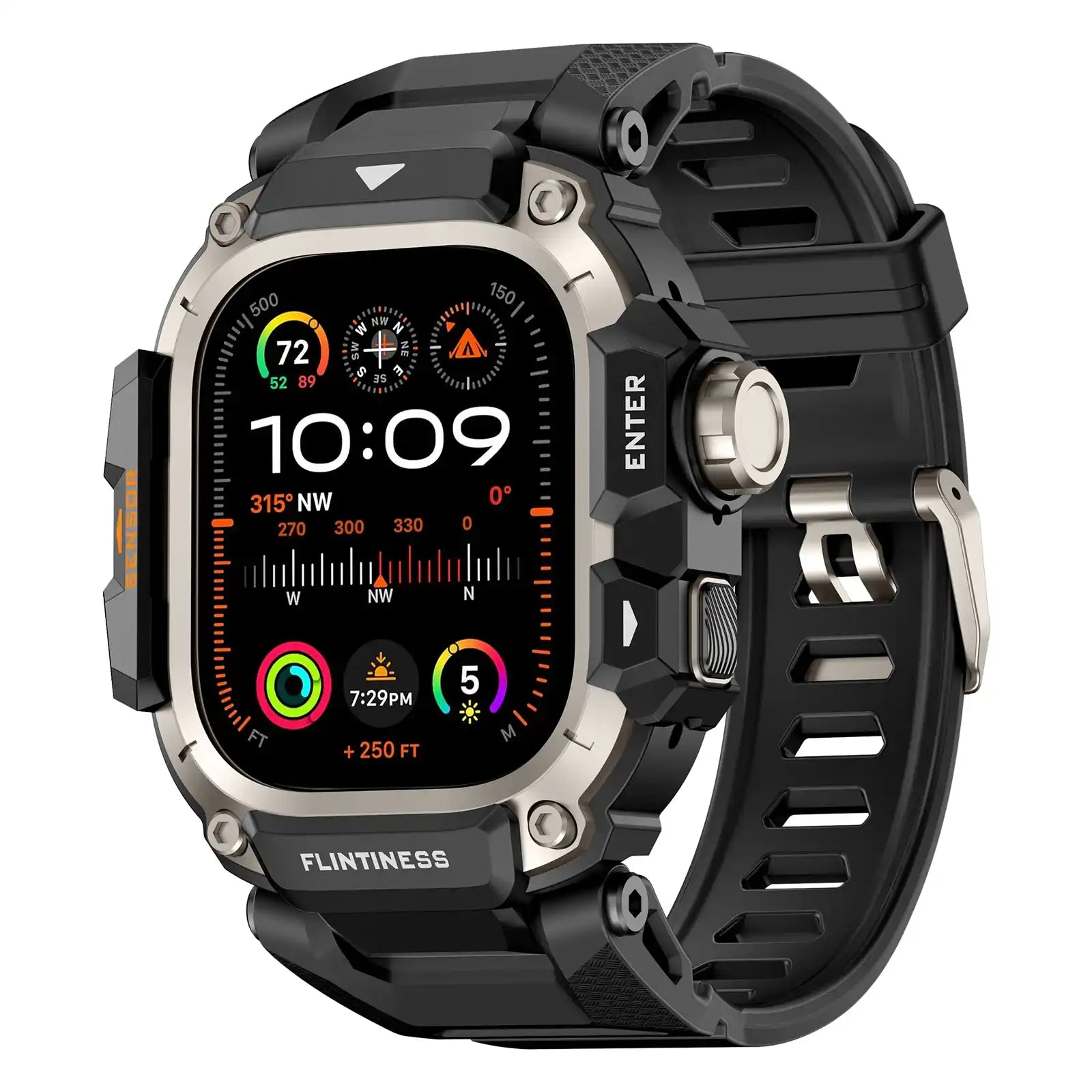 Apple Watch Mod Armor Case & Strap – Black & Titanium Gym Style -