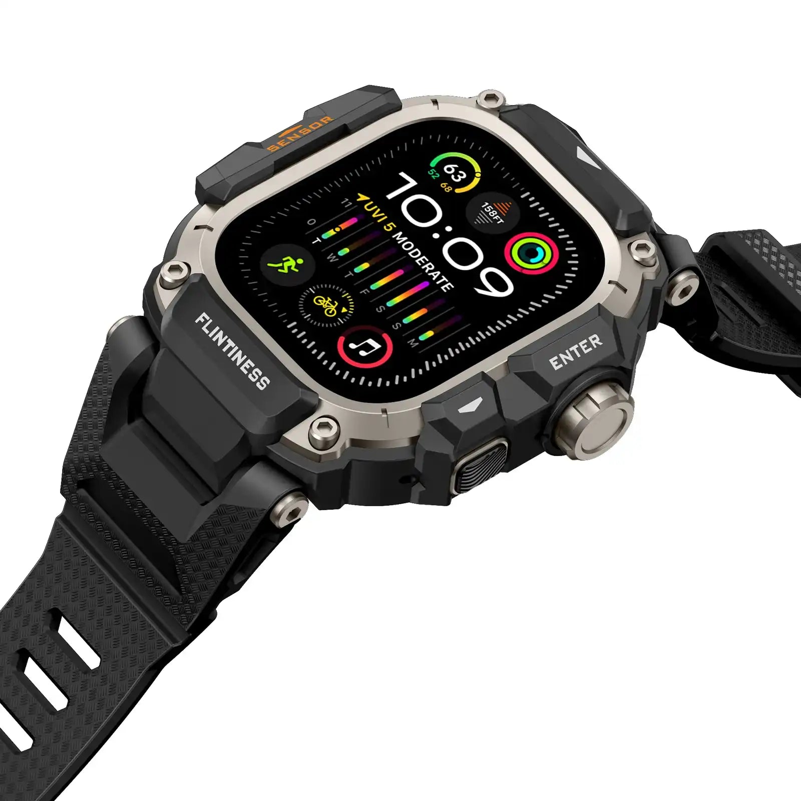 Apple Watch Mod Armor Case & Strap – Black & Titanium Gym Style -