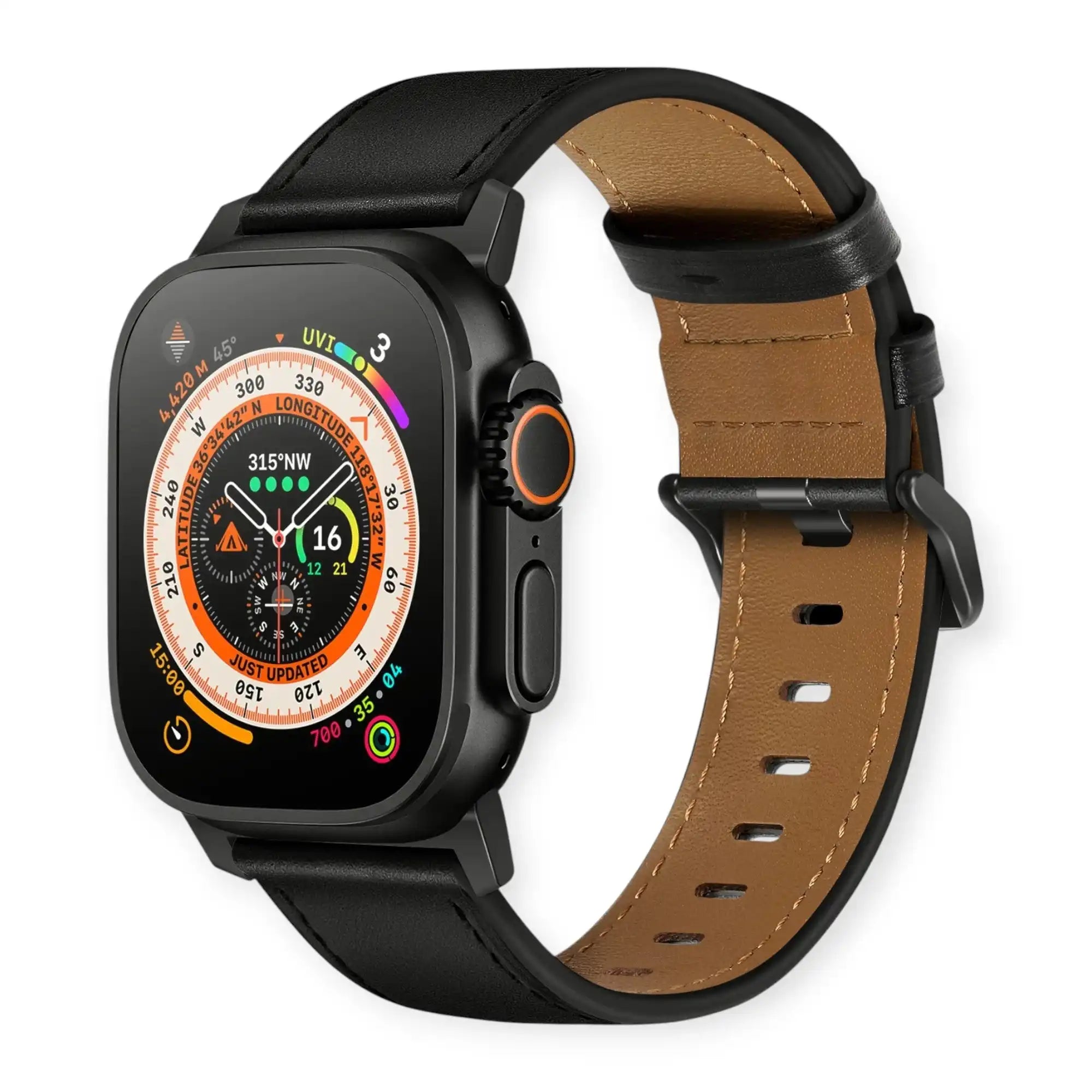 Black Pinstripe Genuine Leather Apple Watch Band | Dress Style