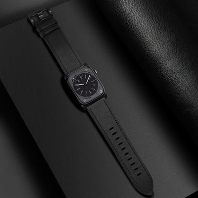 Black Pinstripe Genuine Leather Apple Watch Band | Dress Style