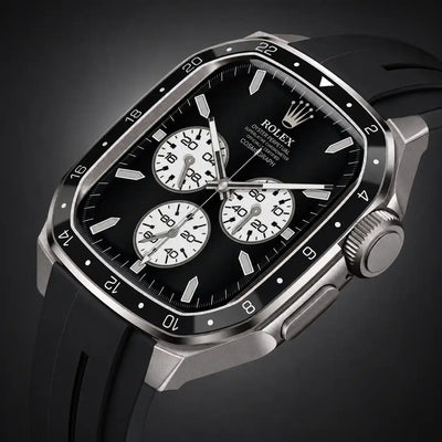 Apple Watch Mod Zinc Alloy Case & Rubber Strap – Silver GMT Style - 