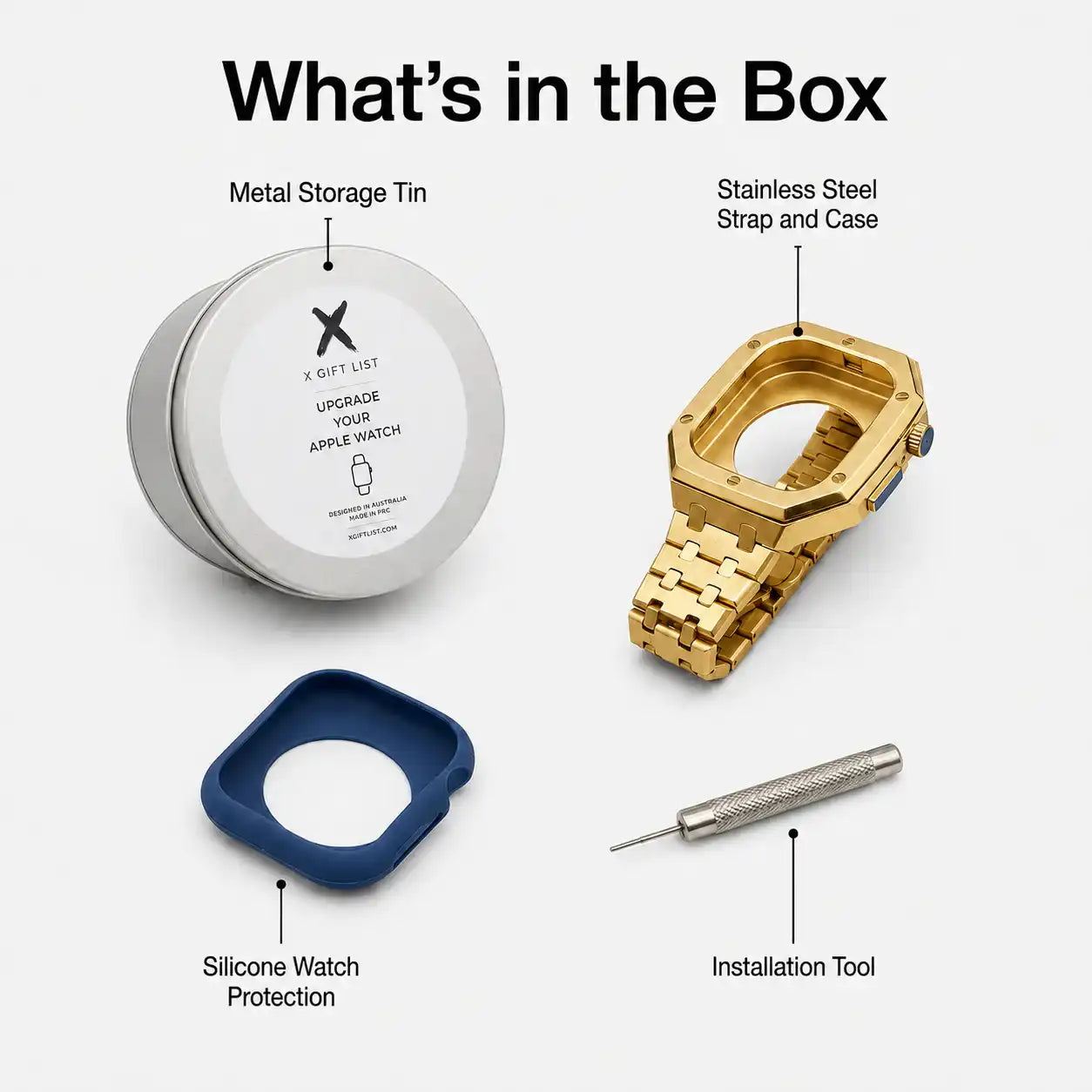 Apple Watch Mod Steel Case & Strap – Gold Oak Style - 